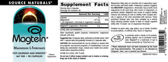 Source Naturals Magtein label details, noting magnesium L-threonate as a distinctive form.