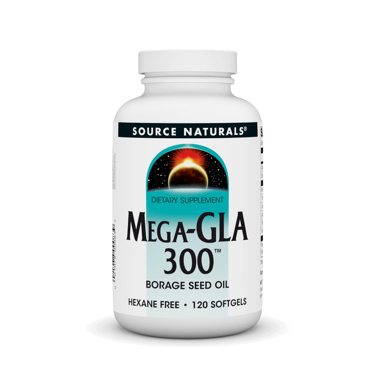 Source Naturals Mega-GLA 300 bottle highlights hexane-free borage oil for daily support