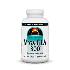 Source Naturals Mega-GLA 300 bottle highlights hexane-free borage oil for daily support