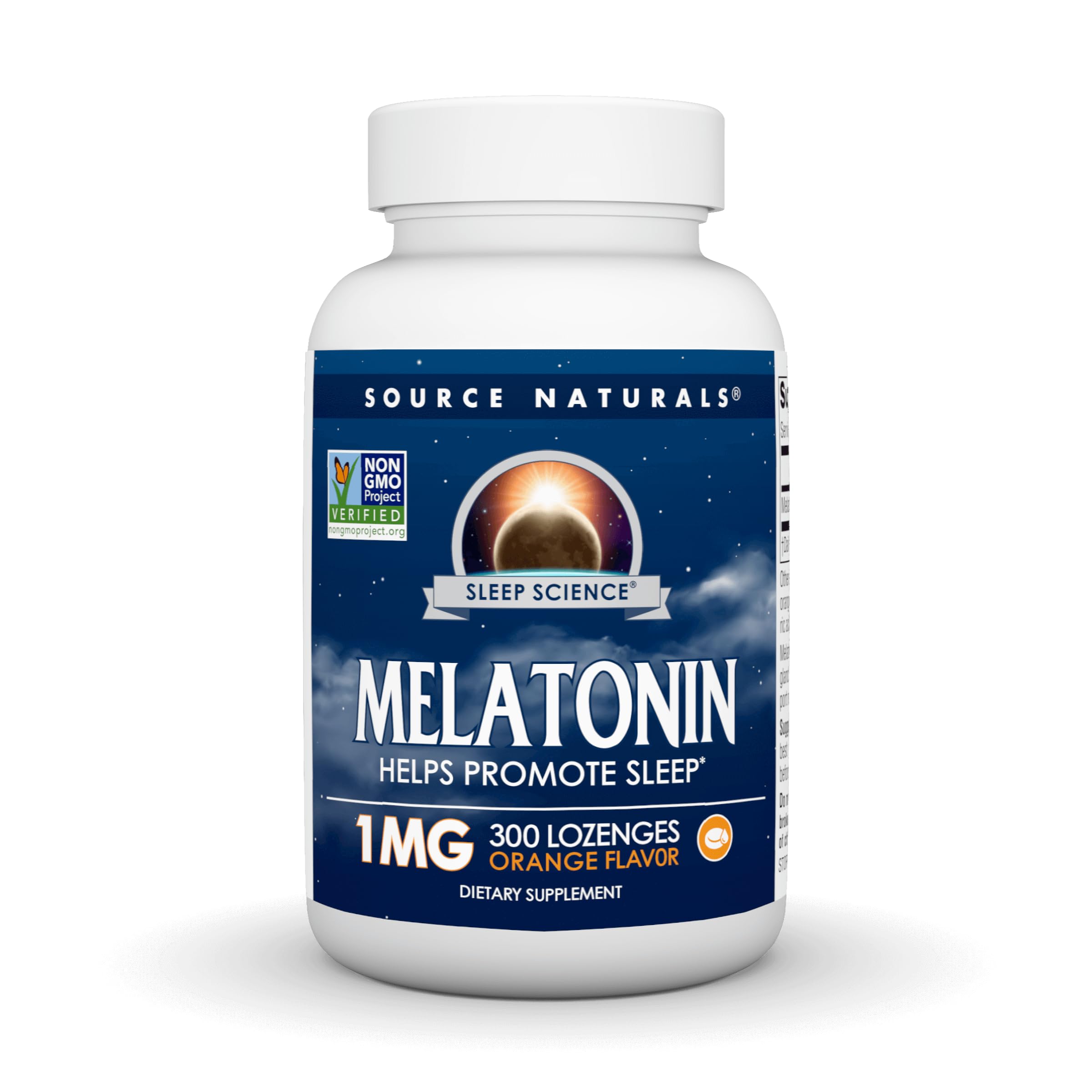 Source Naturals Melatonin 1 mg orange lozenge bottle may support restful sleep.