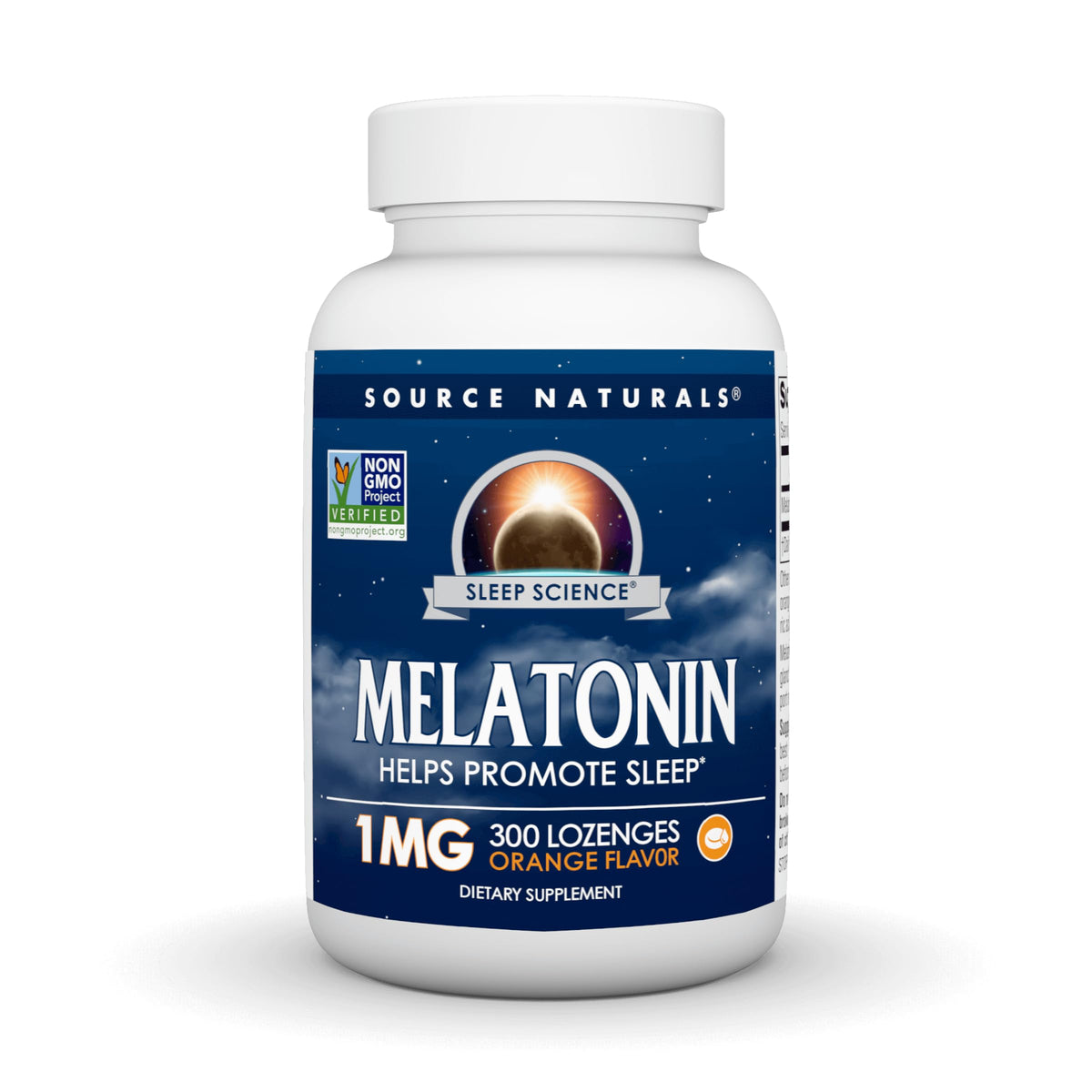 Source Naturals Melatonin 1 mg orange lozenge bottle may support restful sleep.