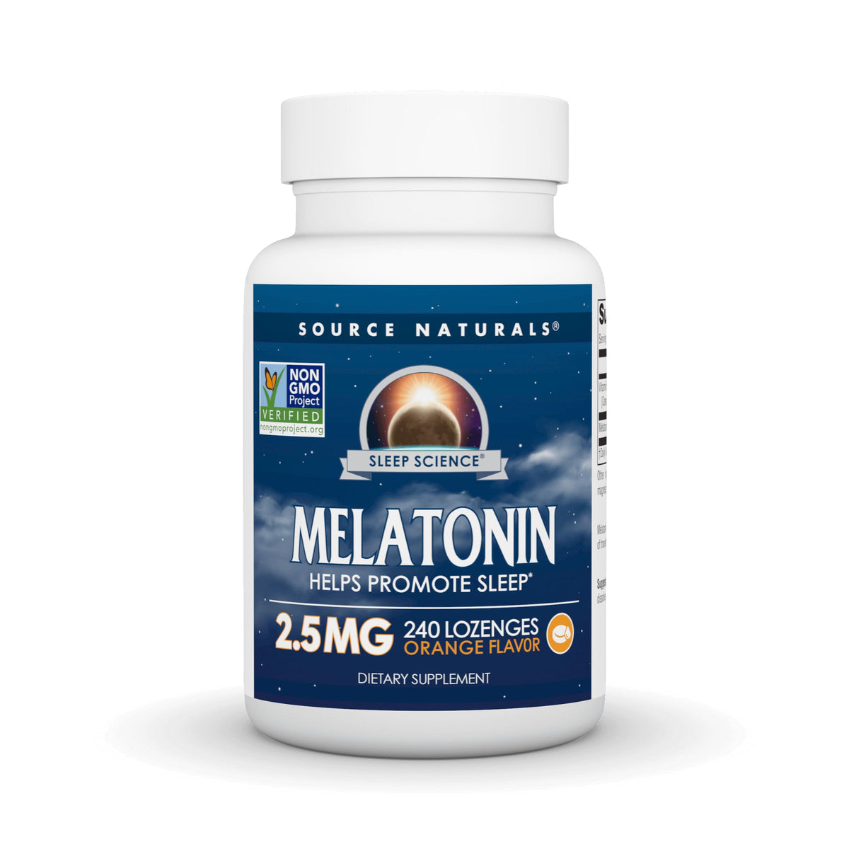 Source Naturals melatonin orange lozenge bottle front view for night-time use