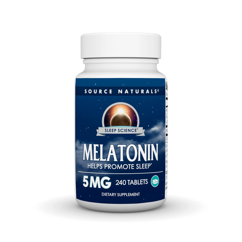 Source Naturals melatonin 5 mg bottle front view for restful evenings