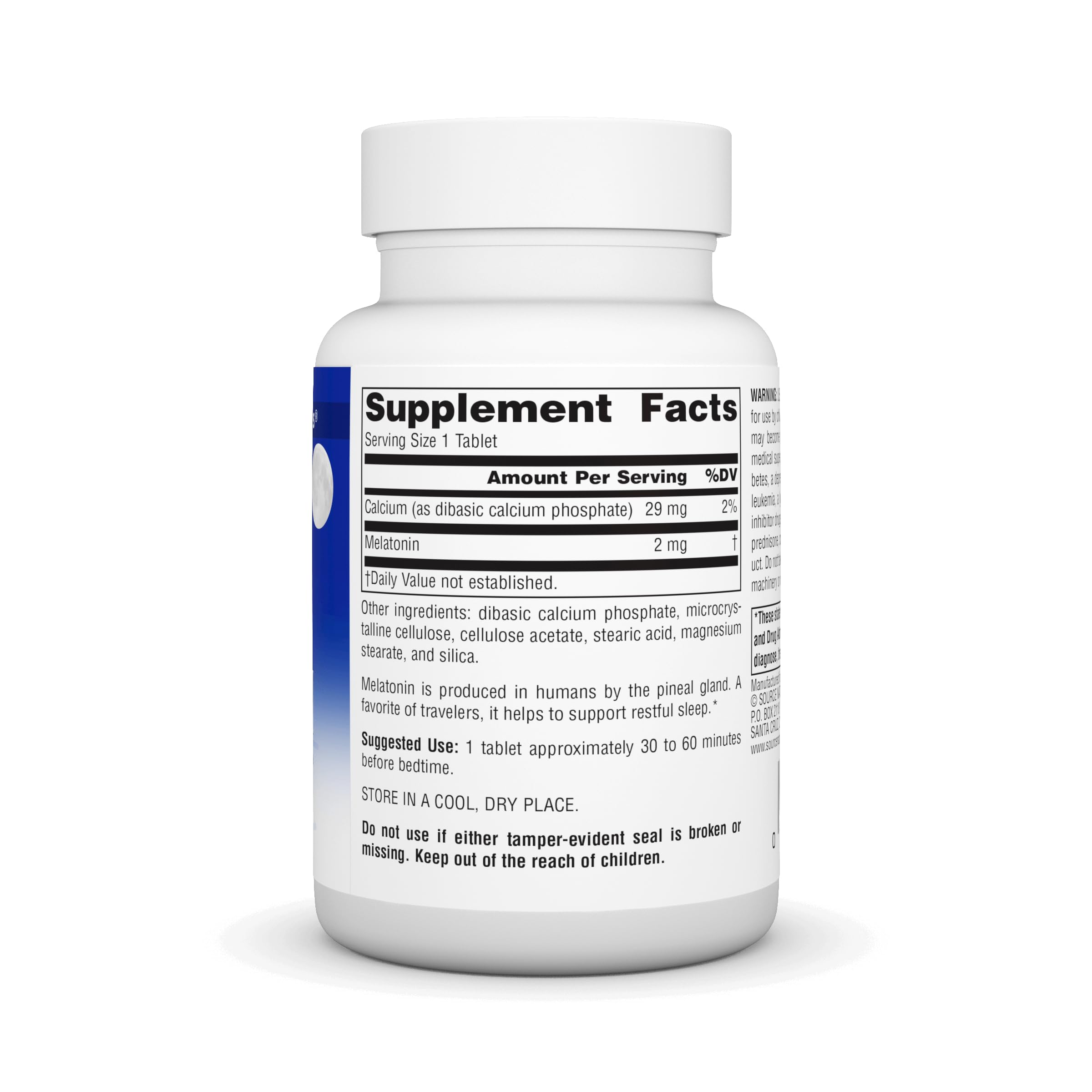 Source Naturals Melatonin bottle label with 240 time-release tablets