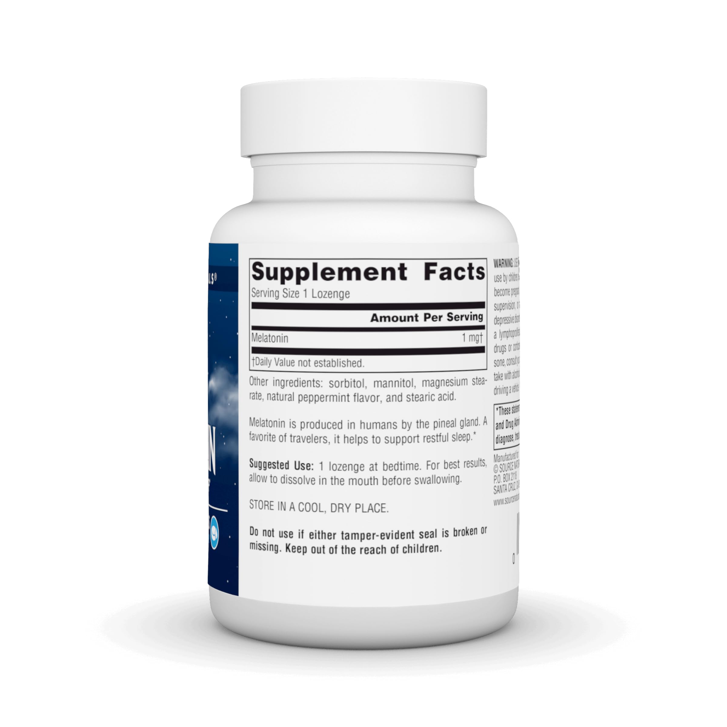 Melatonin lozenge dissolving in mouth for convenient nightly use.