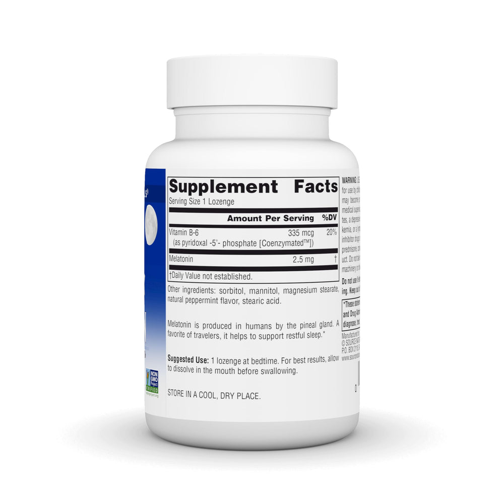 Source Naturals melatonin lozenge peppermint dissolving in mouth for sleep support