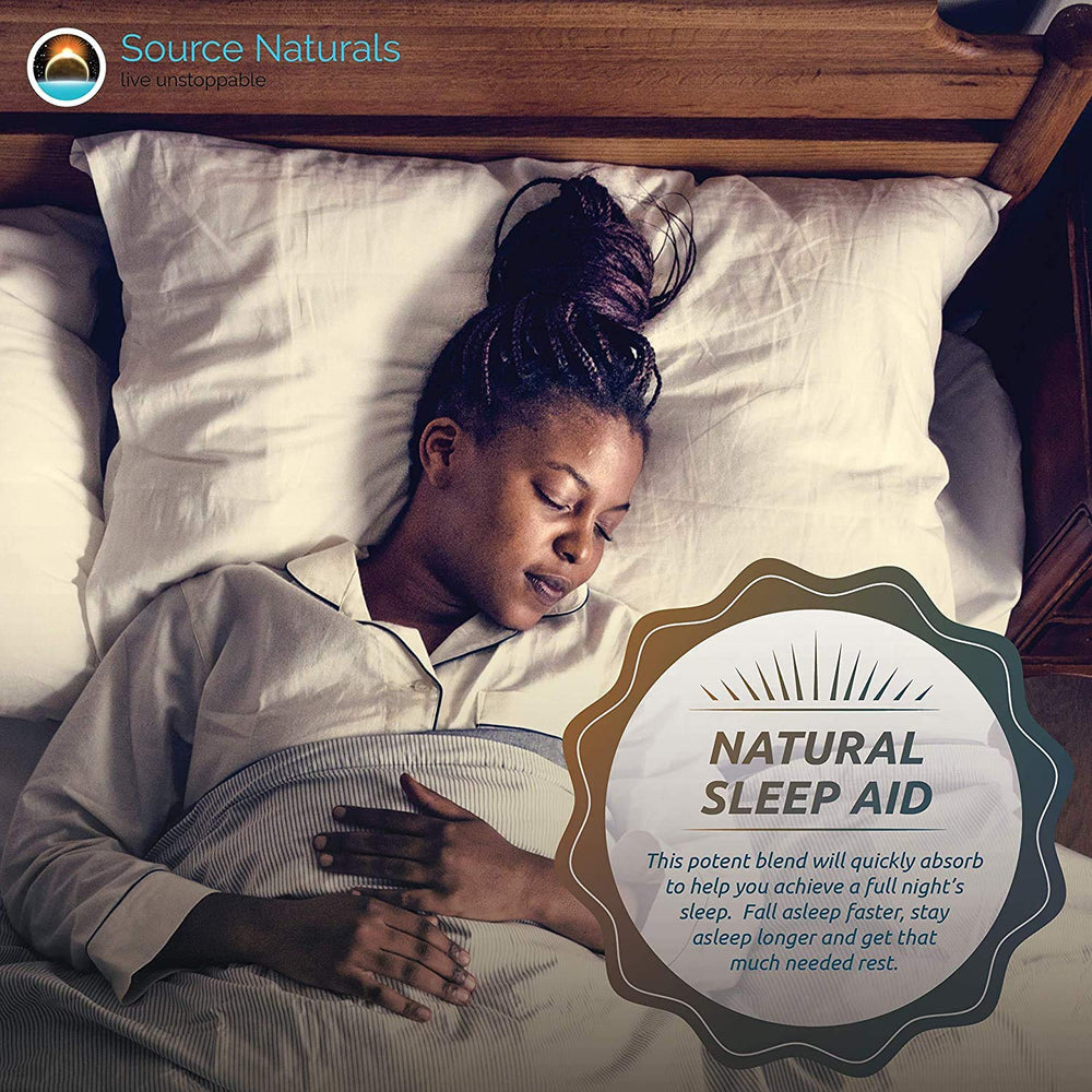 Source Naturals Melatonin nightstand scene suggests easy bedtime use.