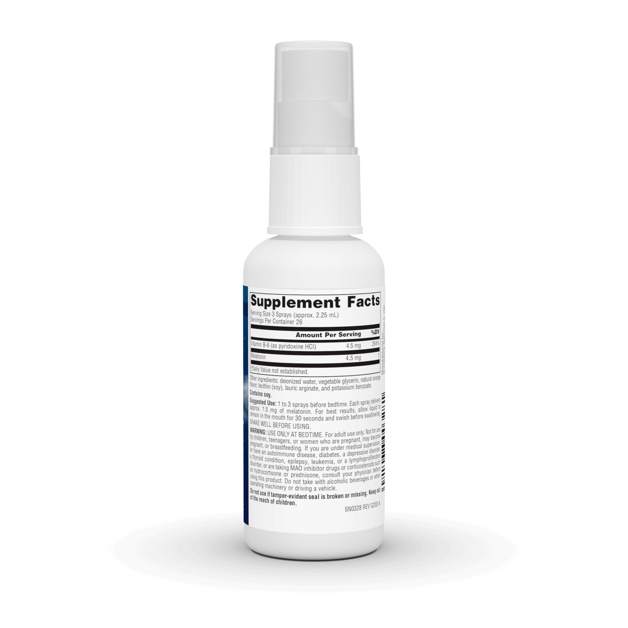 NutraSpray orange flavor spray nozzle illustrating quick-dissolve nightly support.