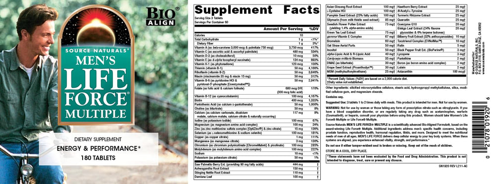 Source Naturals Life Force label detail showing nutrients