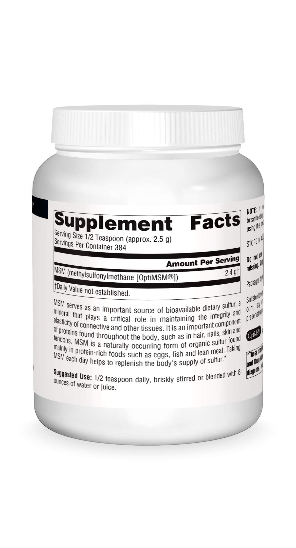 Close-up of Source Naturals MSM label highlighting vegetarian formula