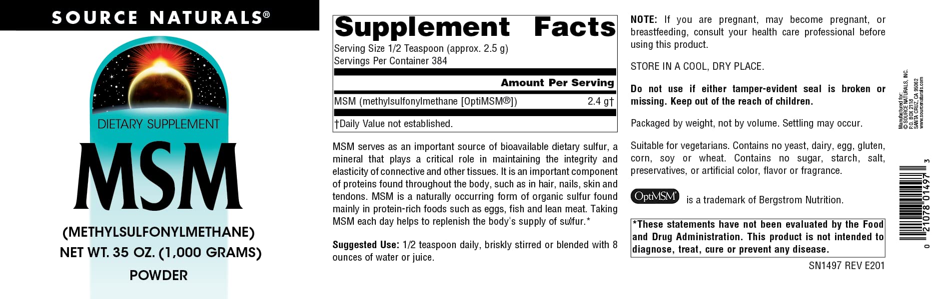 Measuring spoon with MSM powder ready for 1/2 teaspoon daily
