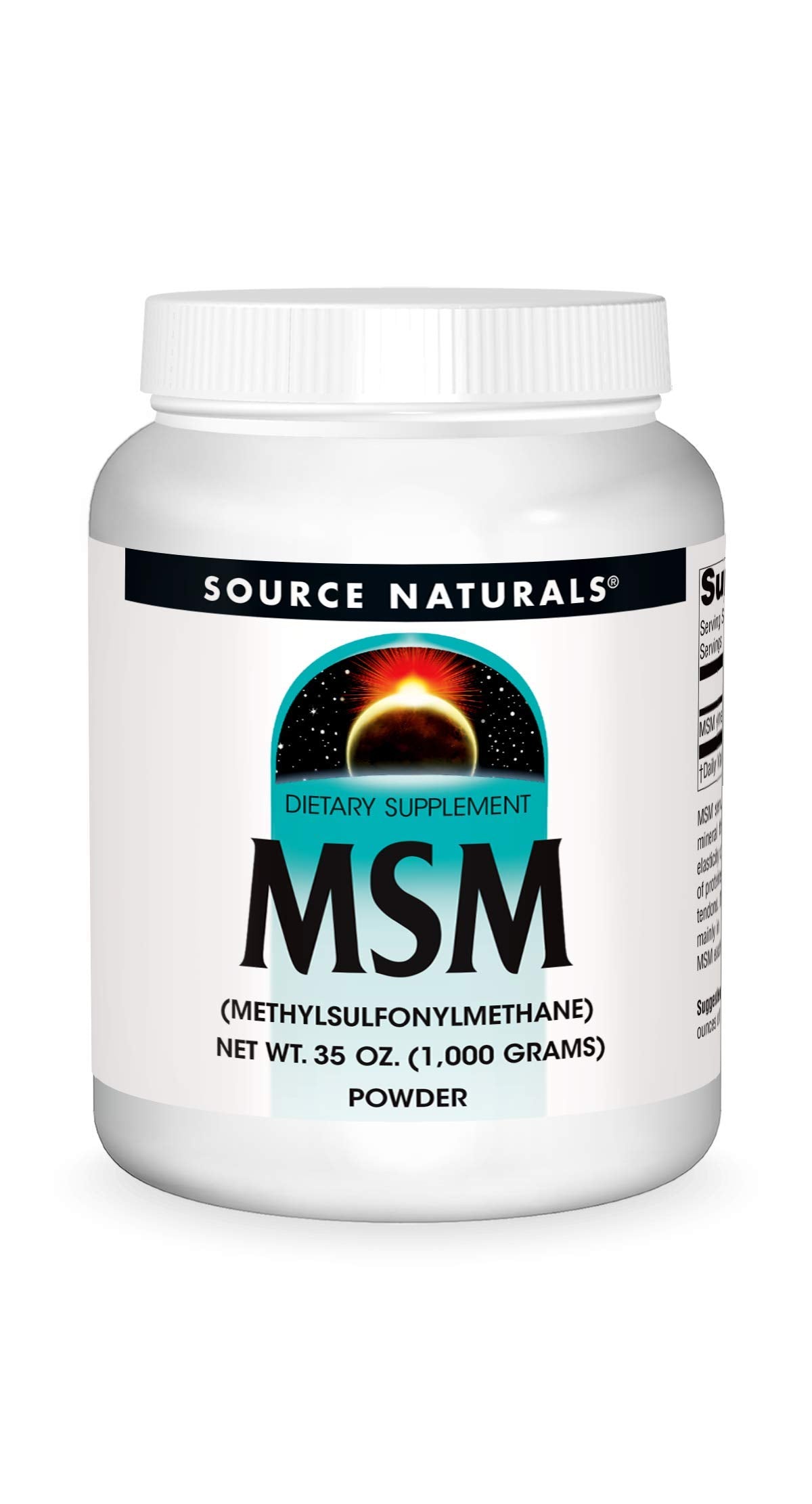 Source Naturals MSM powder bottle for convenient daily dosing and sulfur support
