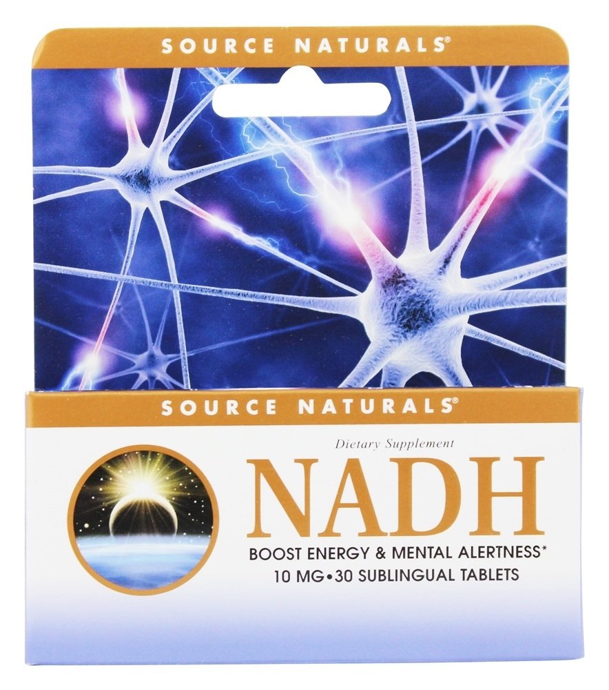 Source Naturals NADH 10mg peppermint lozenges on bottle, supporting daily alertness
