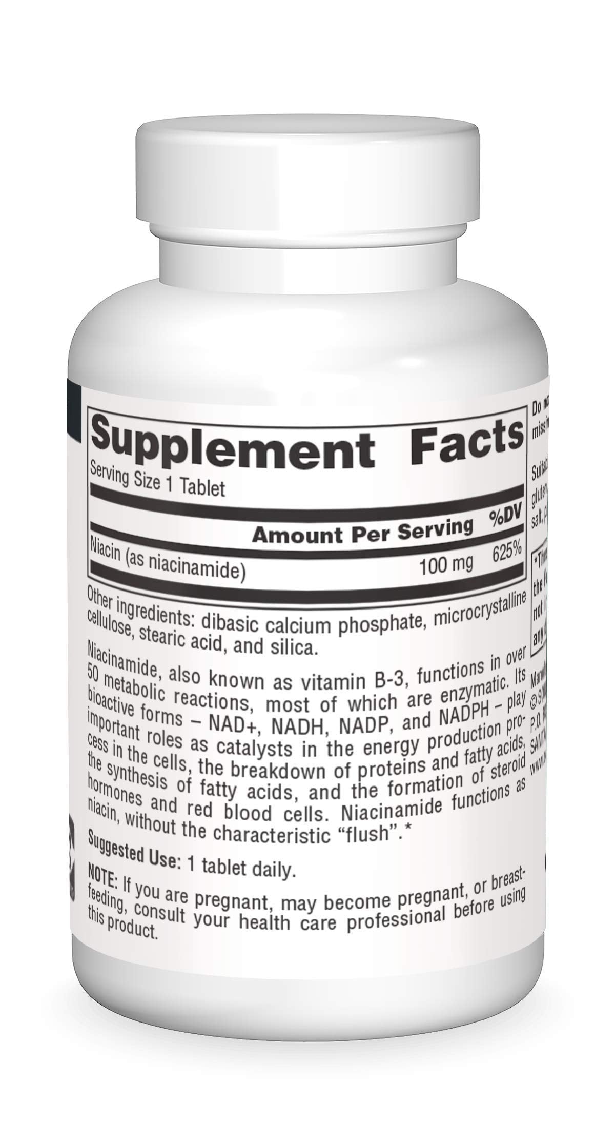 Source Naturals Niacinamida B3 con etiqueta clara para información de producto.