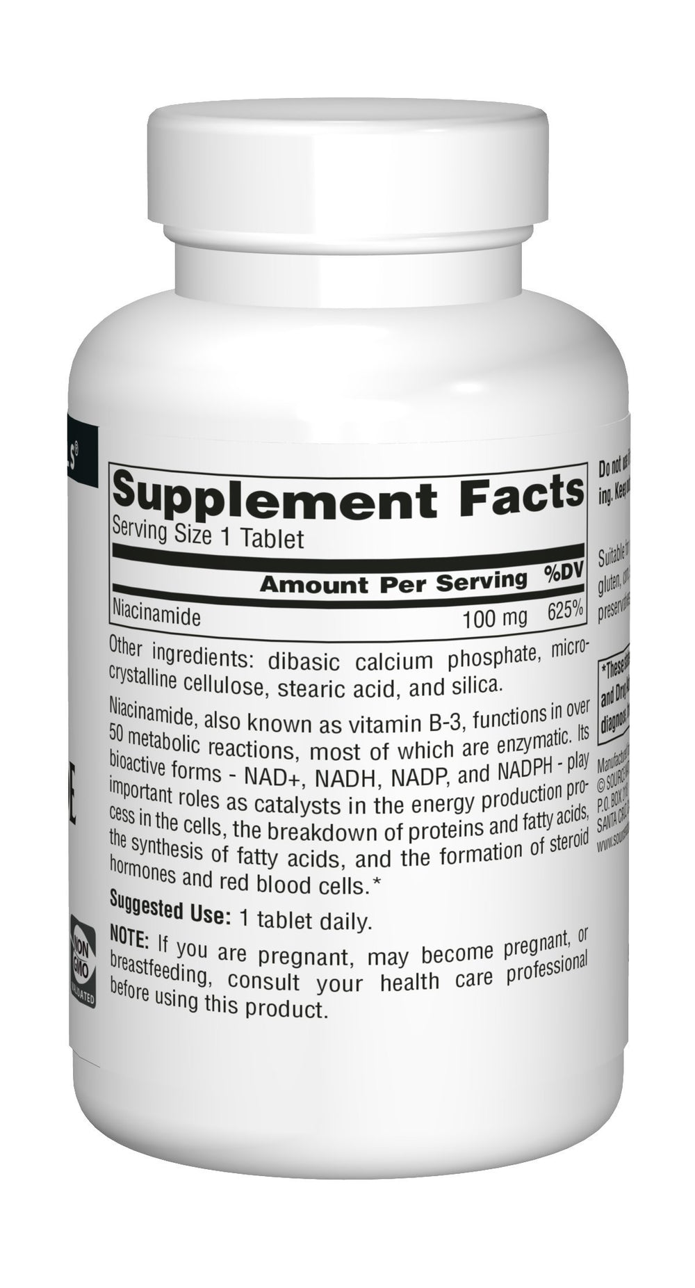 Source Naturals Niacinamide B-3 supplement facts panel presented
