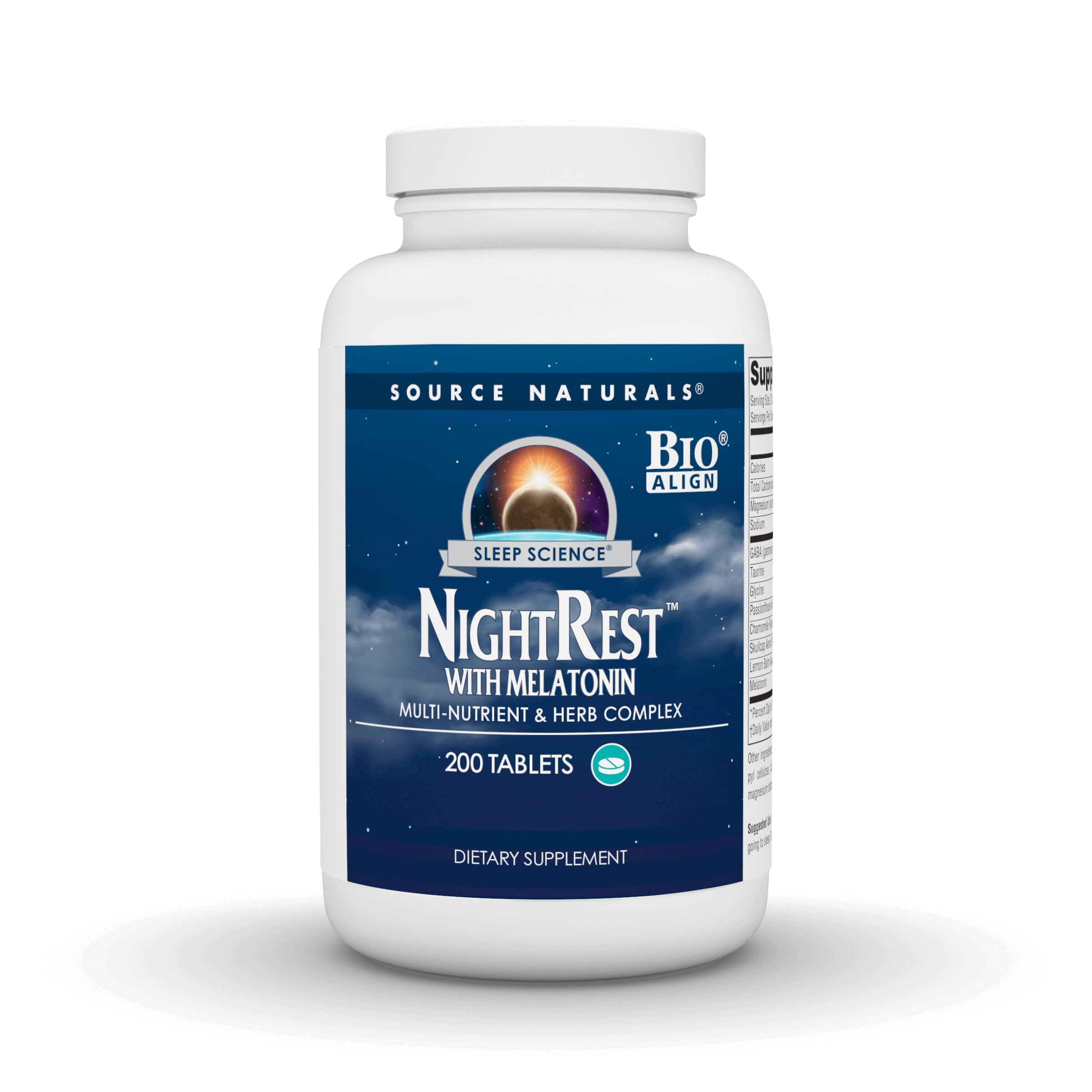 Source Naturals Night Rest bottle and tablets for restful evenings.