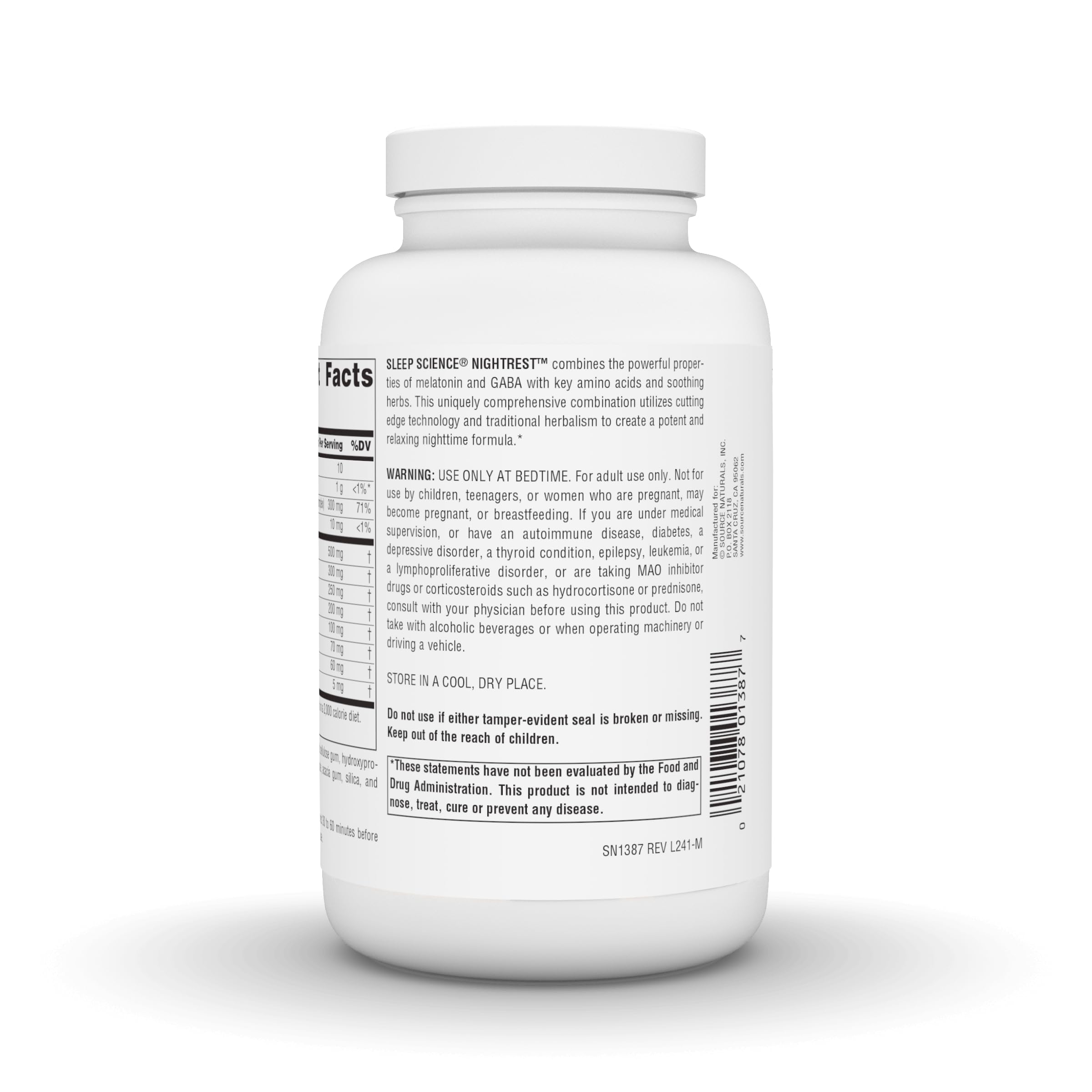 Source Naturals Night Rest ingredients label showing melatonin and GABA.