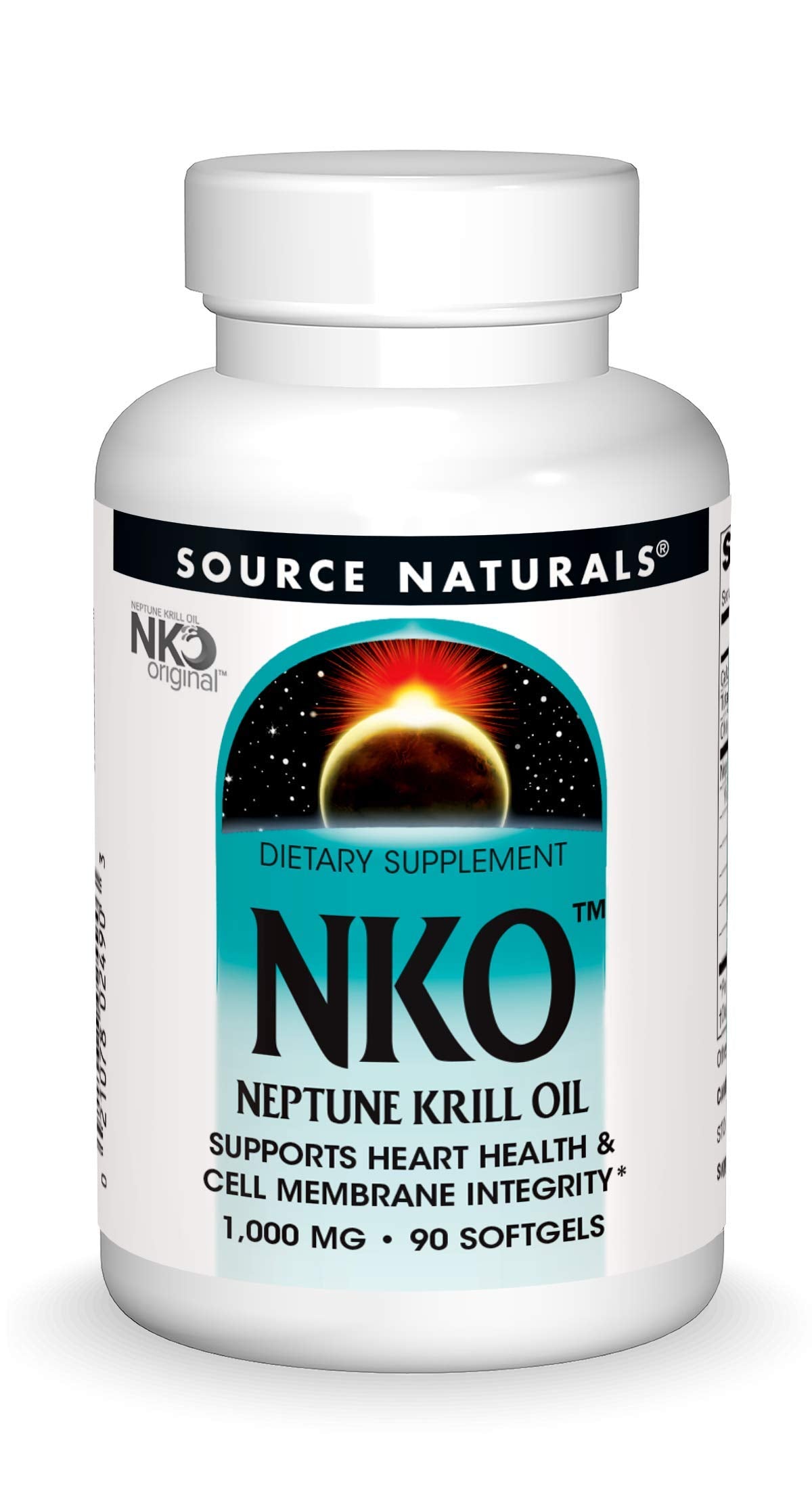 Source Naturals NKO Neptune Krill Oil bottle with omega-3 rich softgels.
