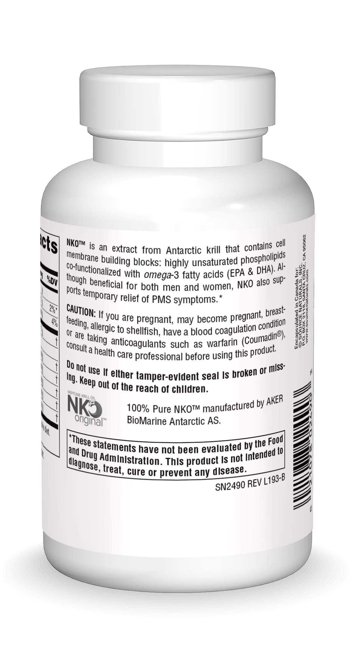 Source Naturals NKO Neptune Krill Oil label showing 1000 mg per softgel.