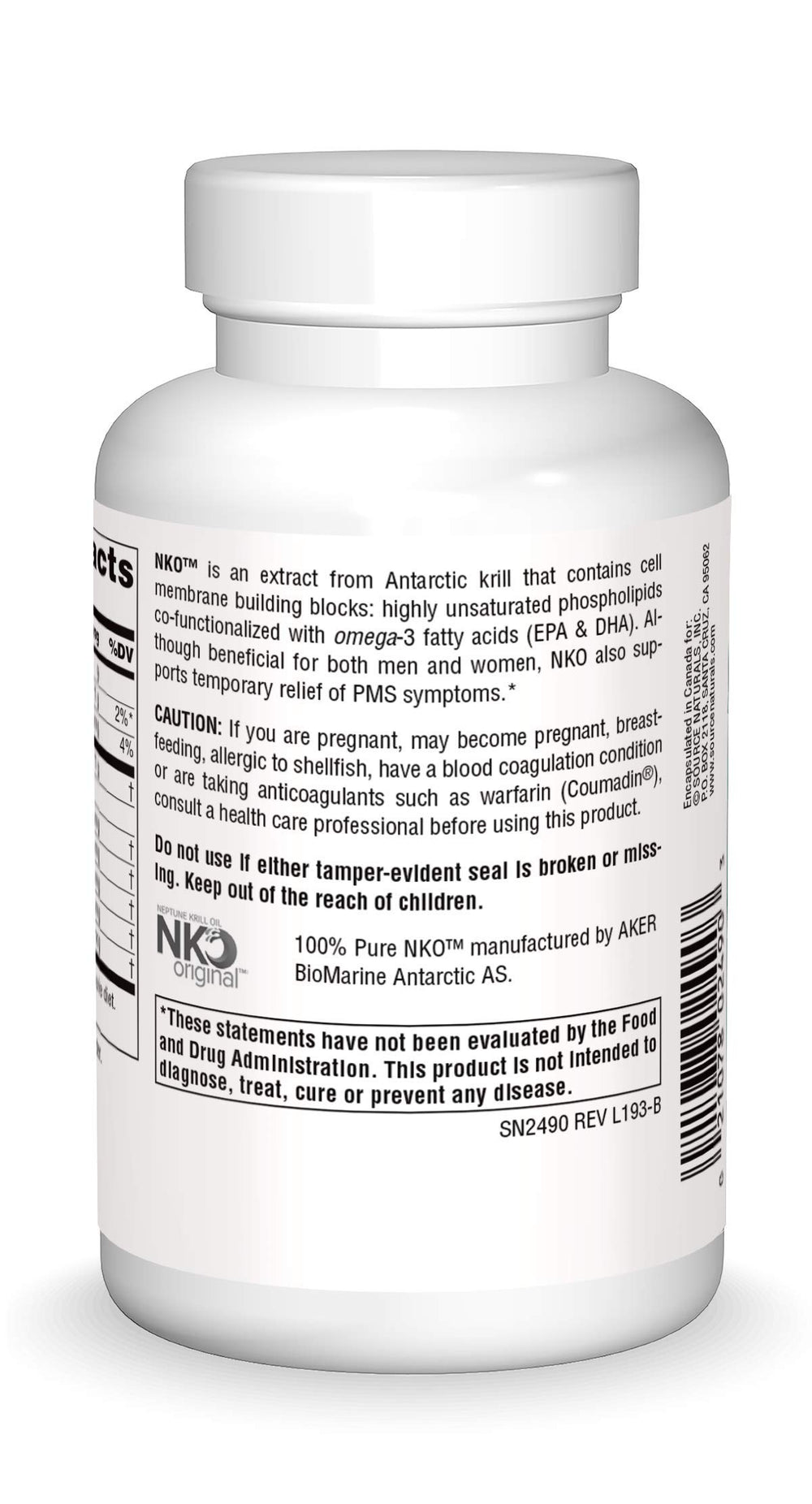 Source Naturals NKO Neptune Krill Oil label showing 1000 mg per softgel.