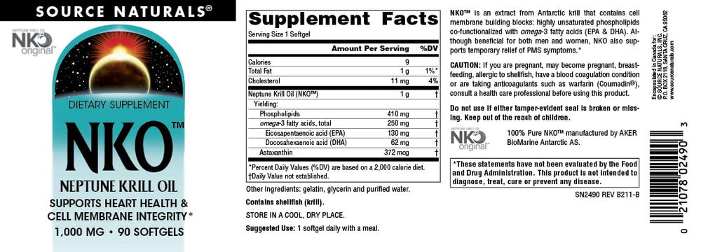 Bottle of Source Naturals NKO Neptune Krill Oil taken with a meal.
