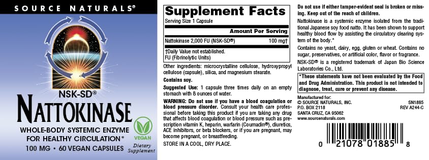 Source Naturals NSK-SD nattokinase box packaging in retail setting.