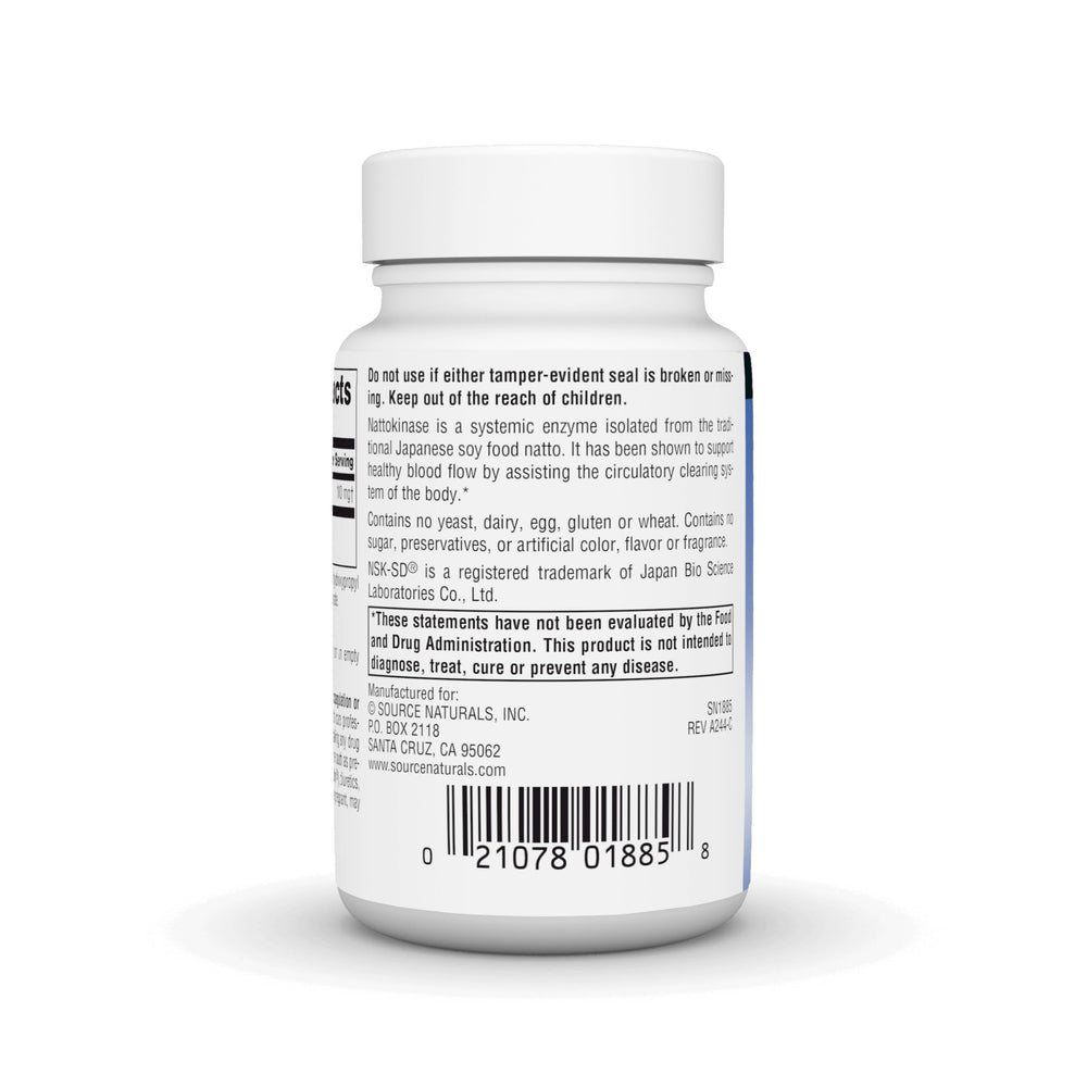 Source Naturals NSK-SD nattokinase label closeup highlighting NSK-SD form.