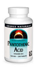 Source Naturals Pantothenic Acid 100 mg bottle showing label and dosage for energy metabolism