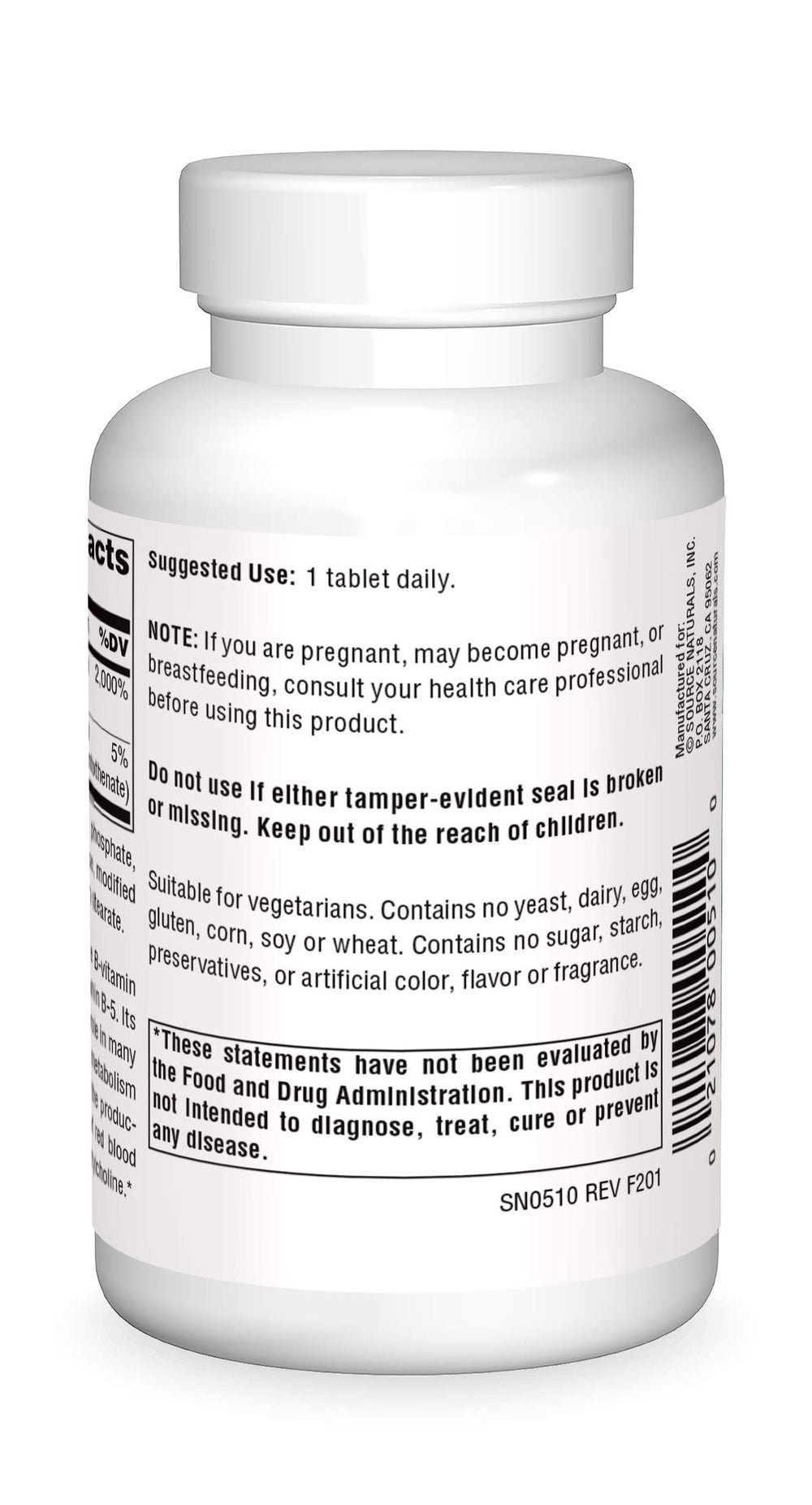 Pantothenic acid capsules close-up from Source Naturals for daily metabolism