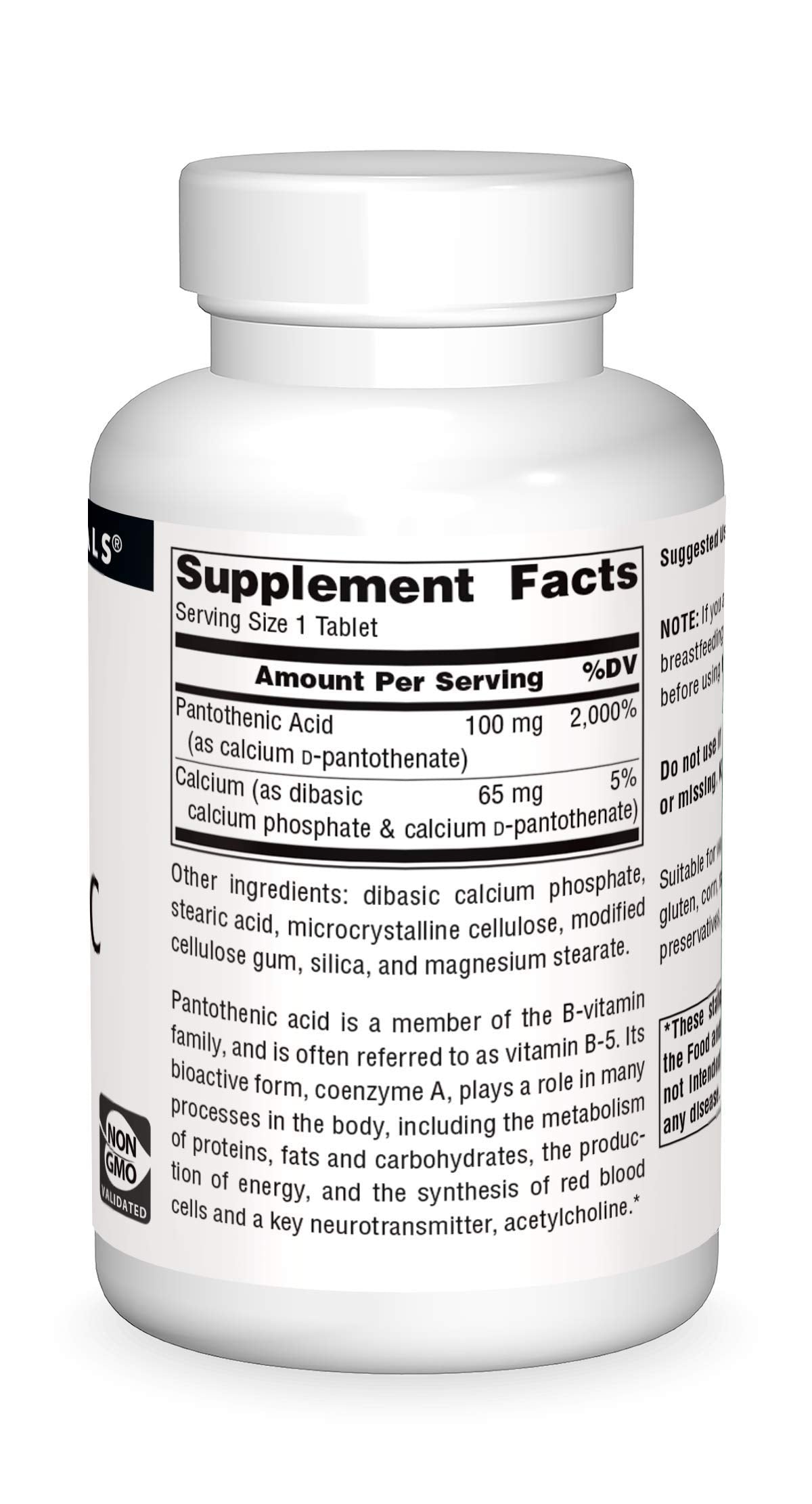 Source Naturals Pantothenic Acid tablets arranged for daily use