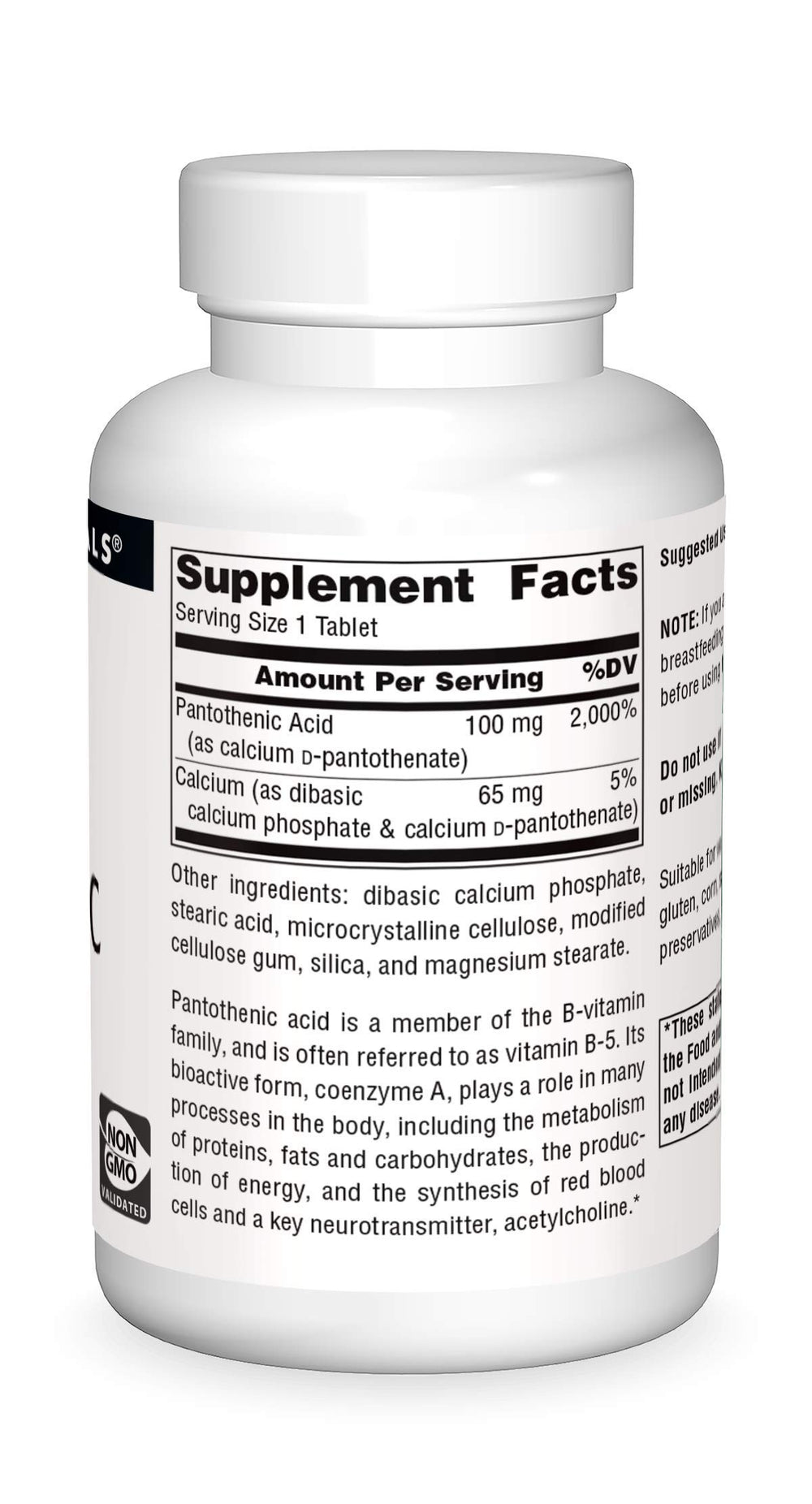 Source Naturals Pantothenic Acid tablets arranged for daily use