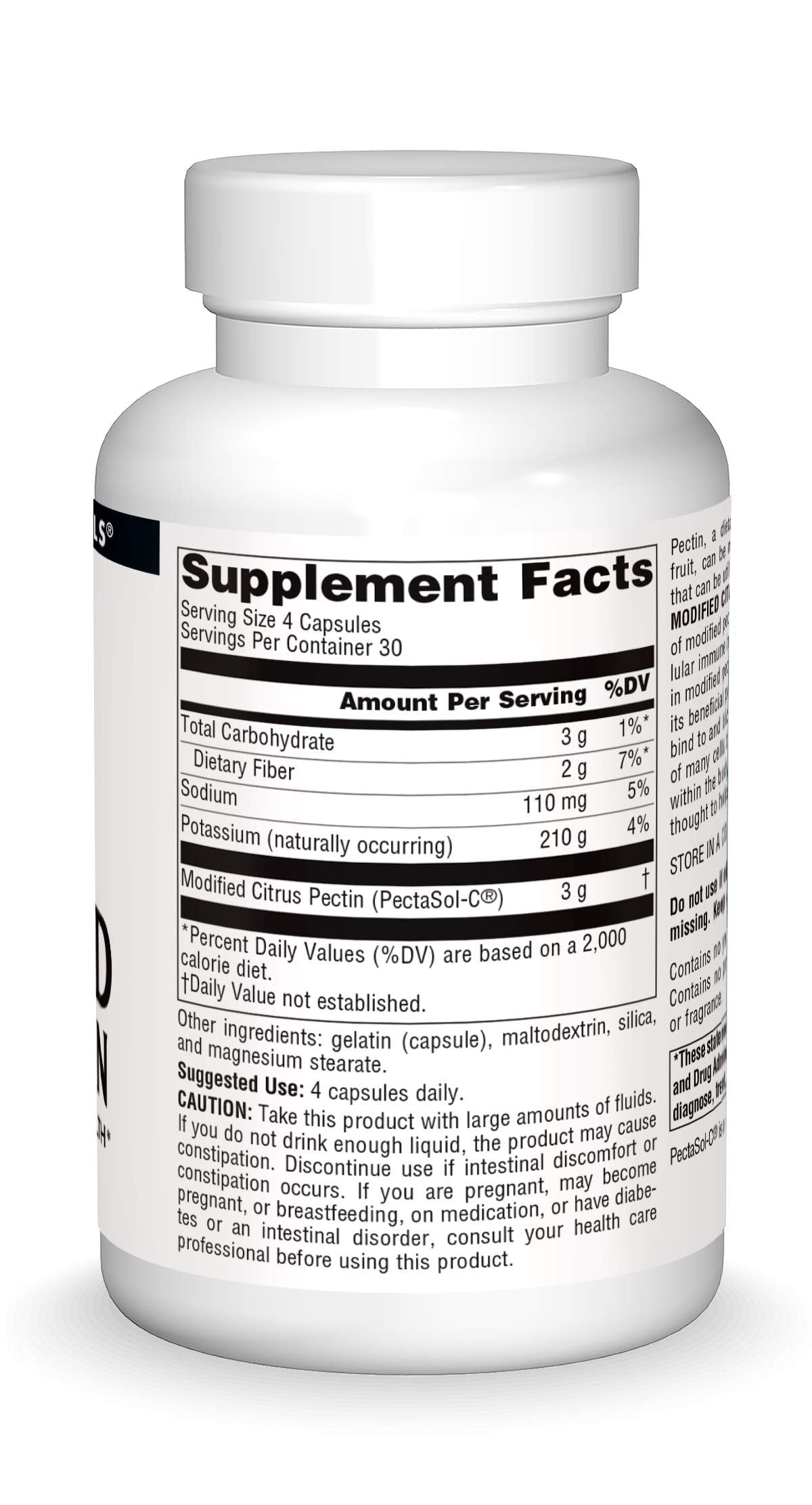 Source Naturals PectImmune label close-up highlights allergen-free formula for sensitive users.