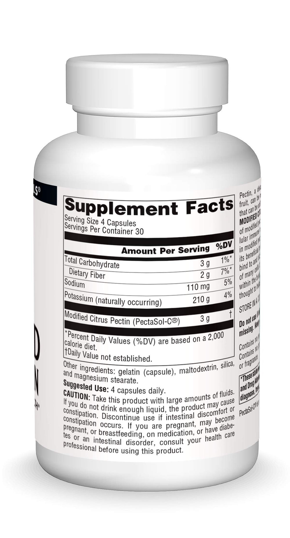 Source Naturals PectImmune label close-up highlights allergen-free formula for sensitive users.