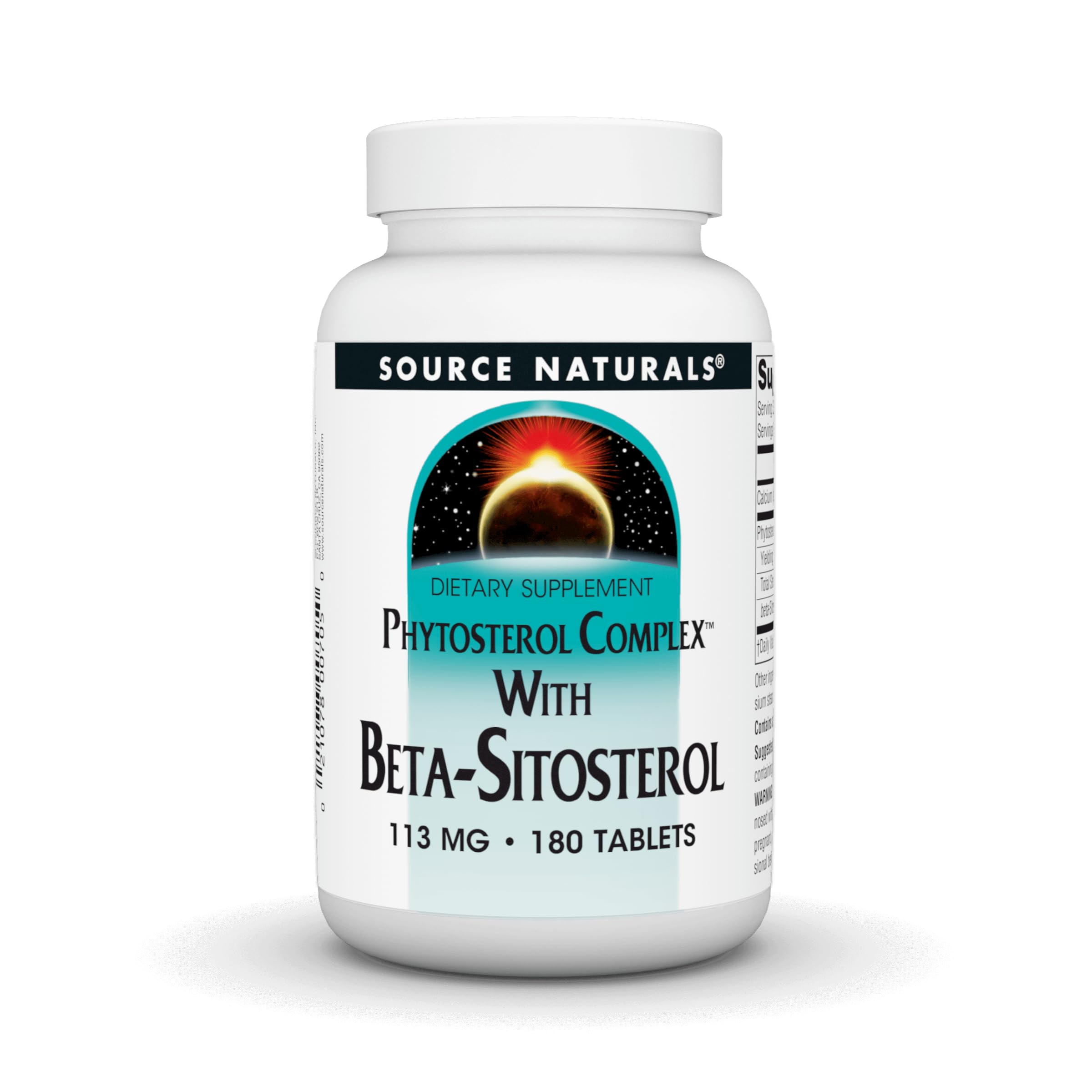 Source Naturals Phytosterol Complex bottle front showing 180 tablets for potential cholesterol support.