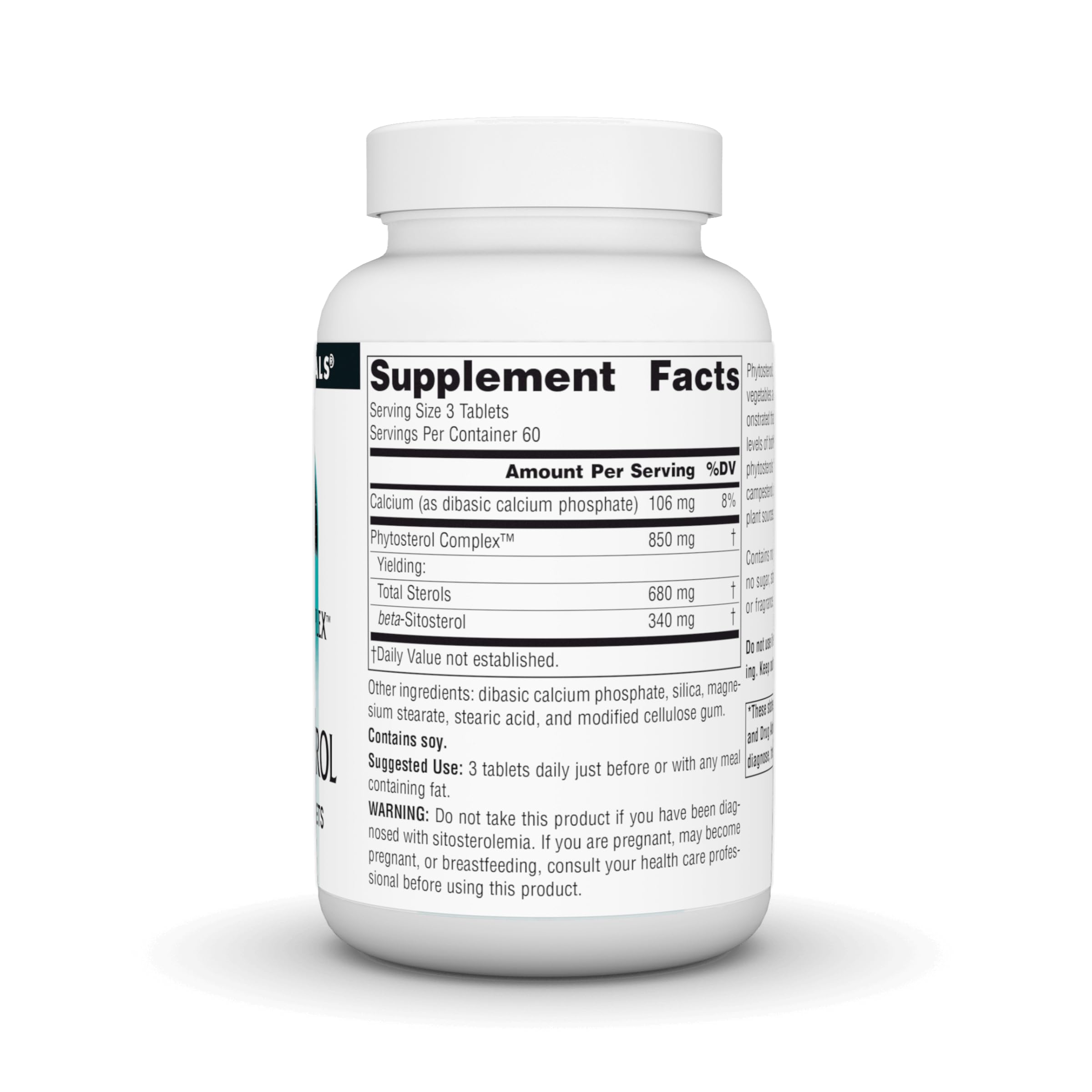 Source Naturals Phytosterol Complex label detail highlighting soy allergen information for sensitive users.
