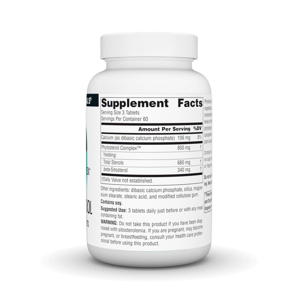 Source Naturals Phytosterol Complex label detail highlighting soy allergen information for sensitive users.