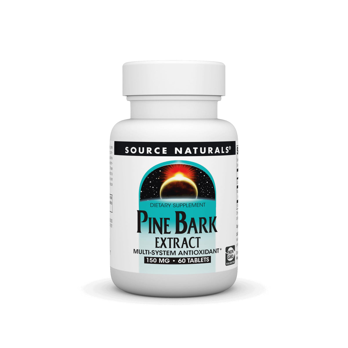 Source Naturals Pine Bark Extract 150mg bottle front showing antioxidant support.