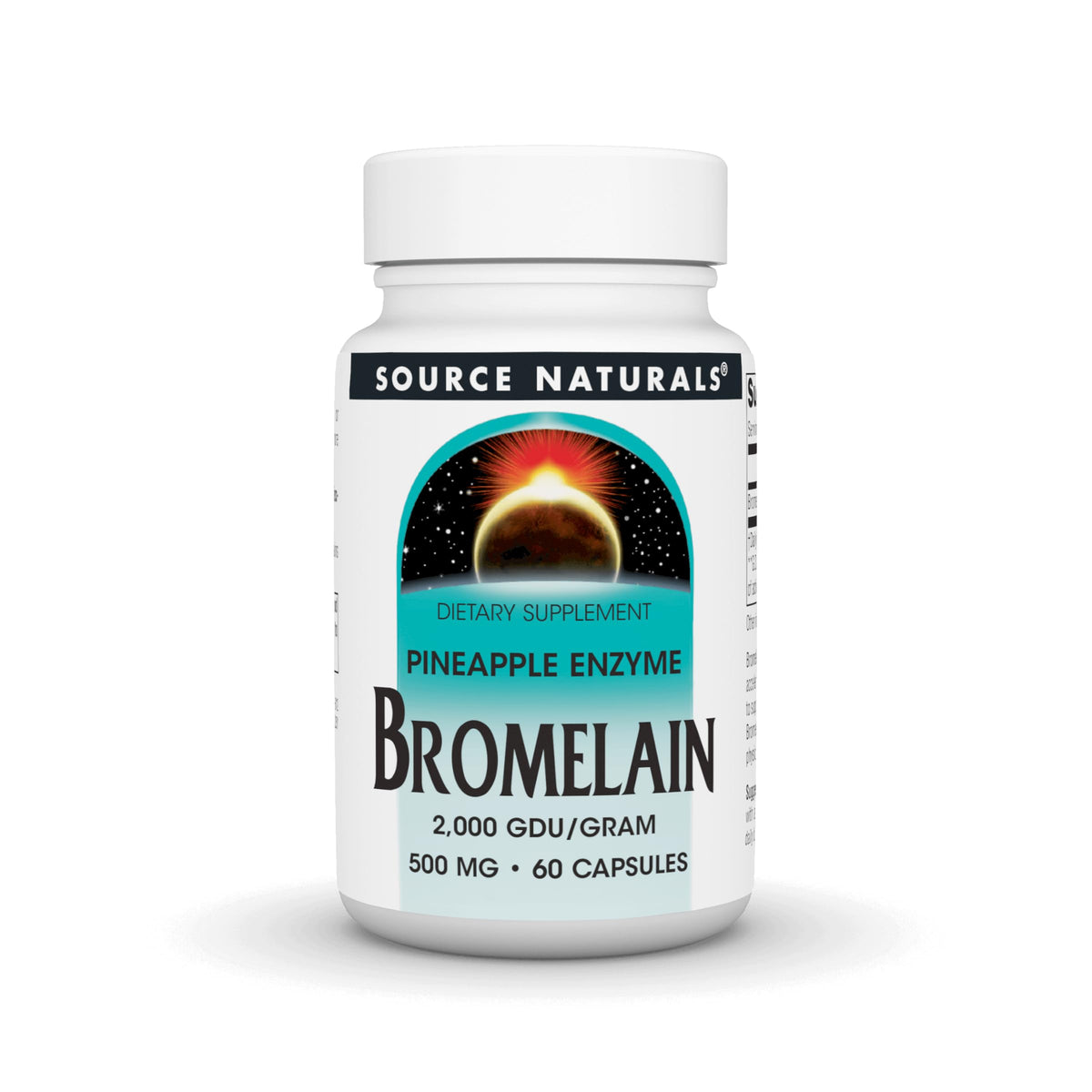 Source Naturals Pineapple Enzyme Bromelain bottle with capsules for protein digestion.