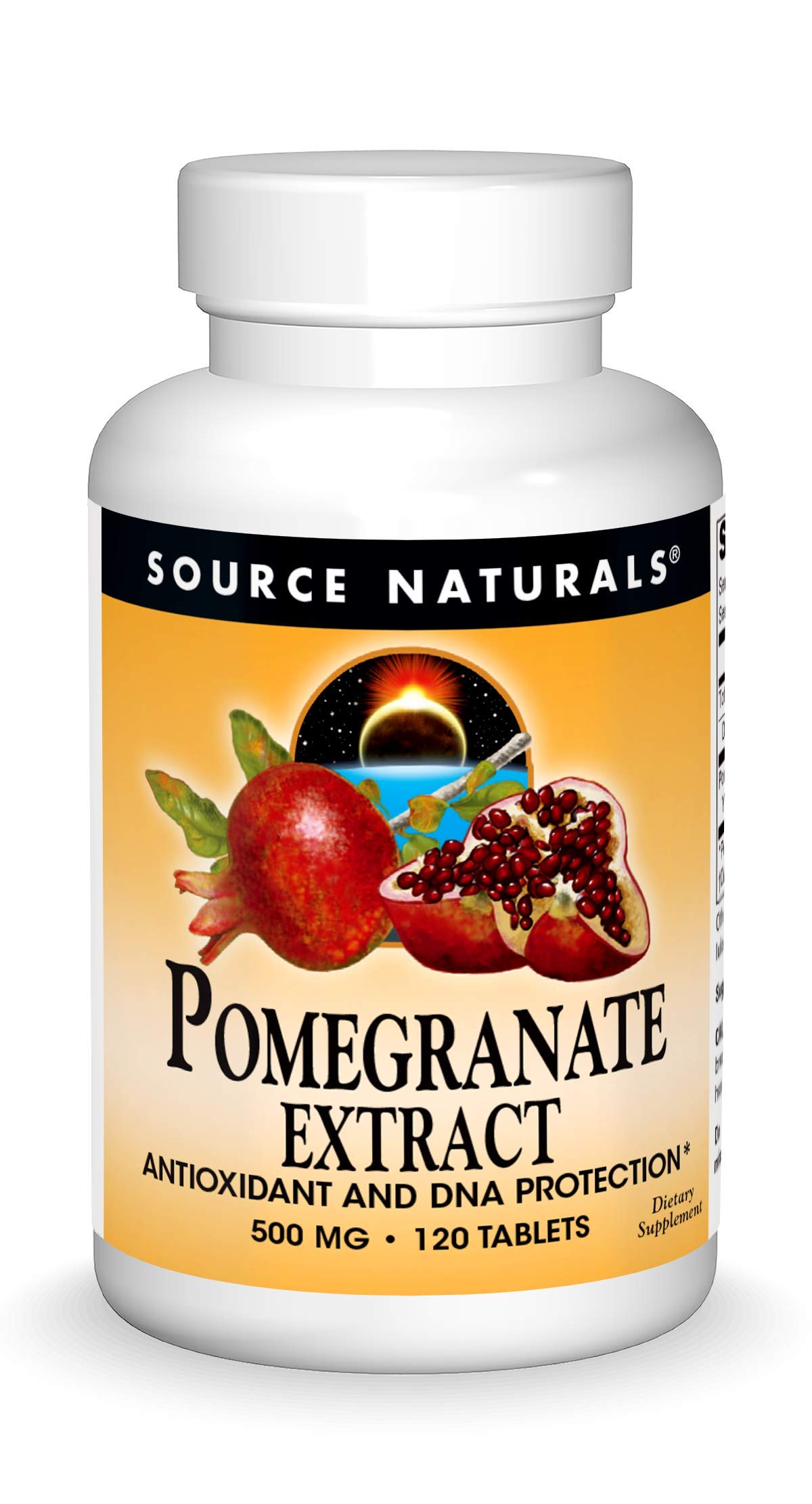 Source Naturals Pomegranate Extract bottle front, antioxidant-rich daily supplement.