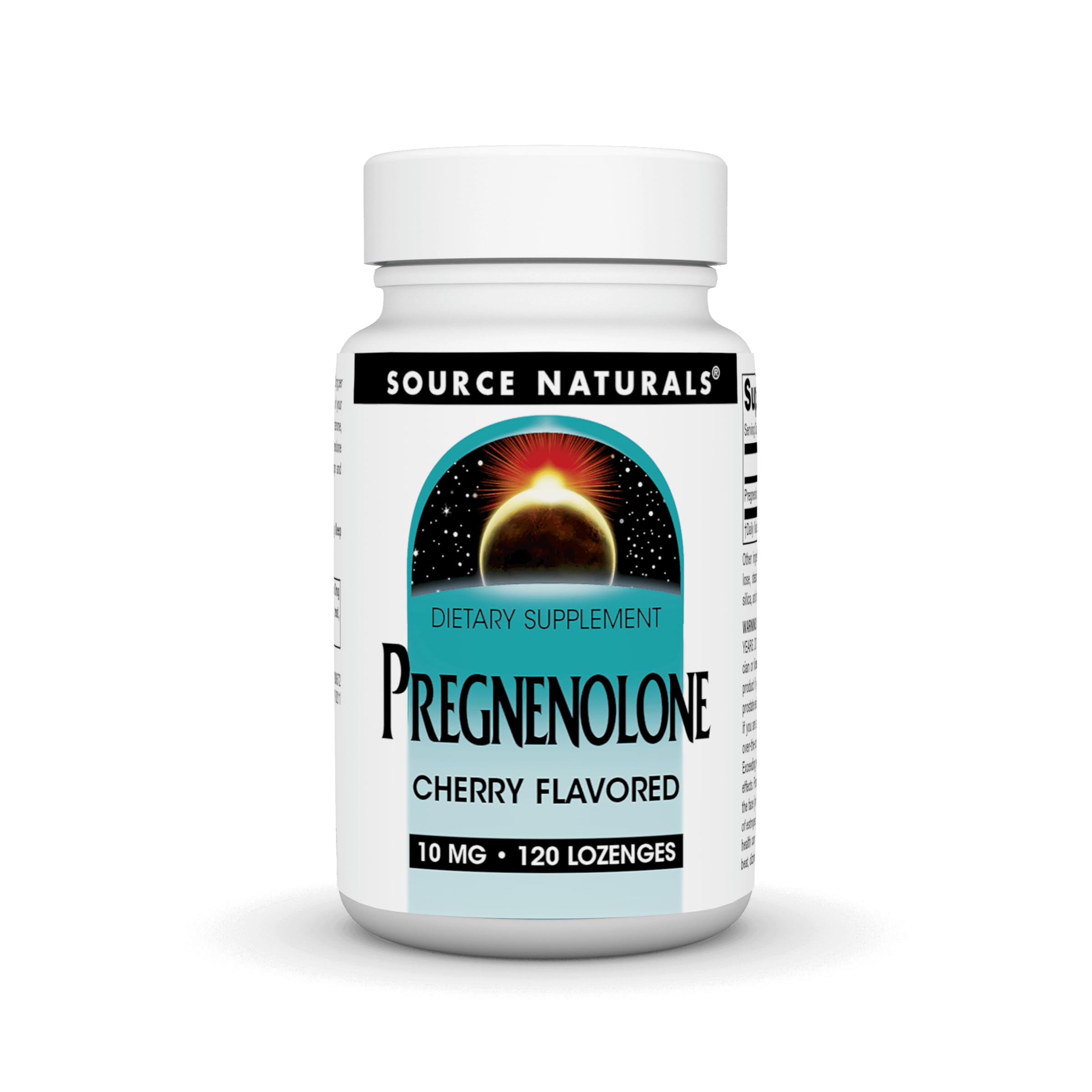 Source Naturals Pregnenolone cherry lozenge bottle for convenient daily use and potential mental focus support.