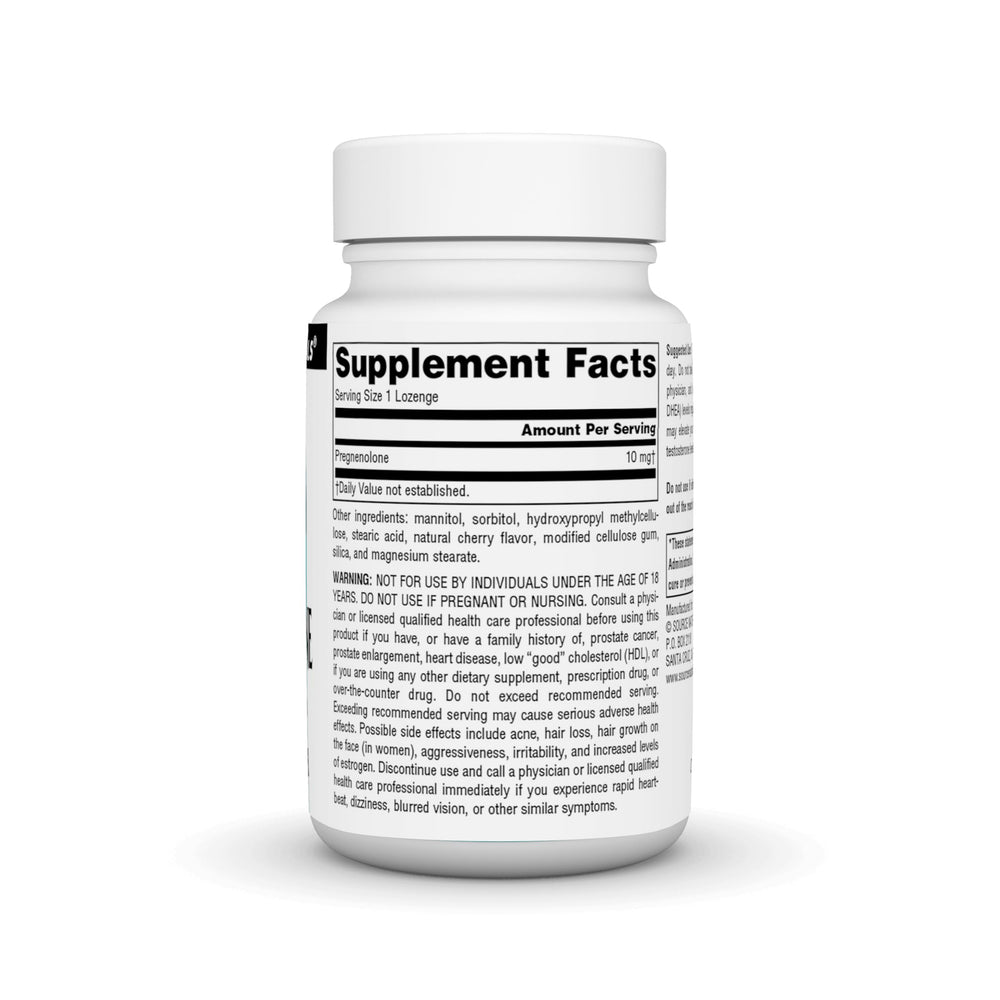 Source Naturals Pregnenolone cherry lozenge packaging shows easy on-the-go dosing.