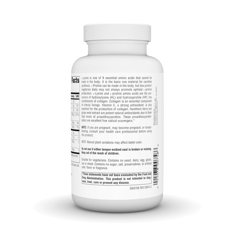 Etiqueta de Source Naturals Proline & Lysine, información clara para el usuario.