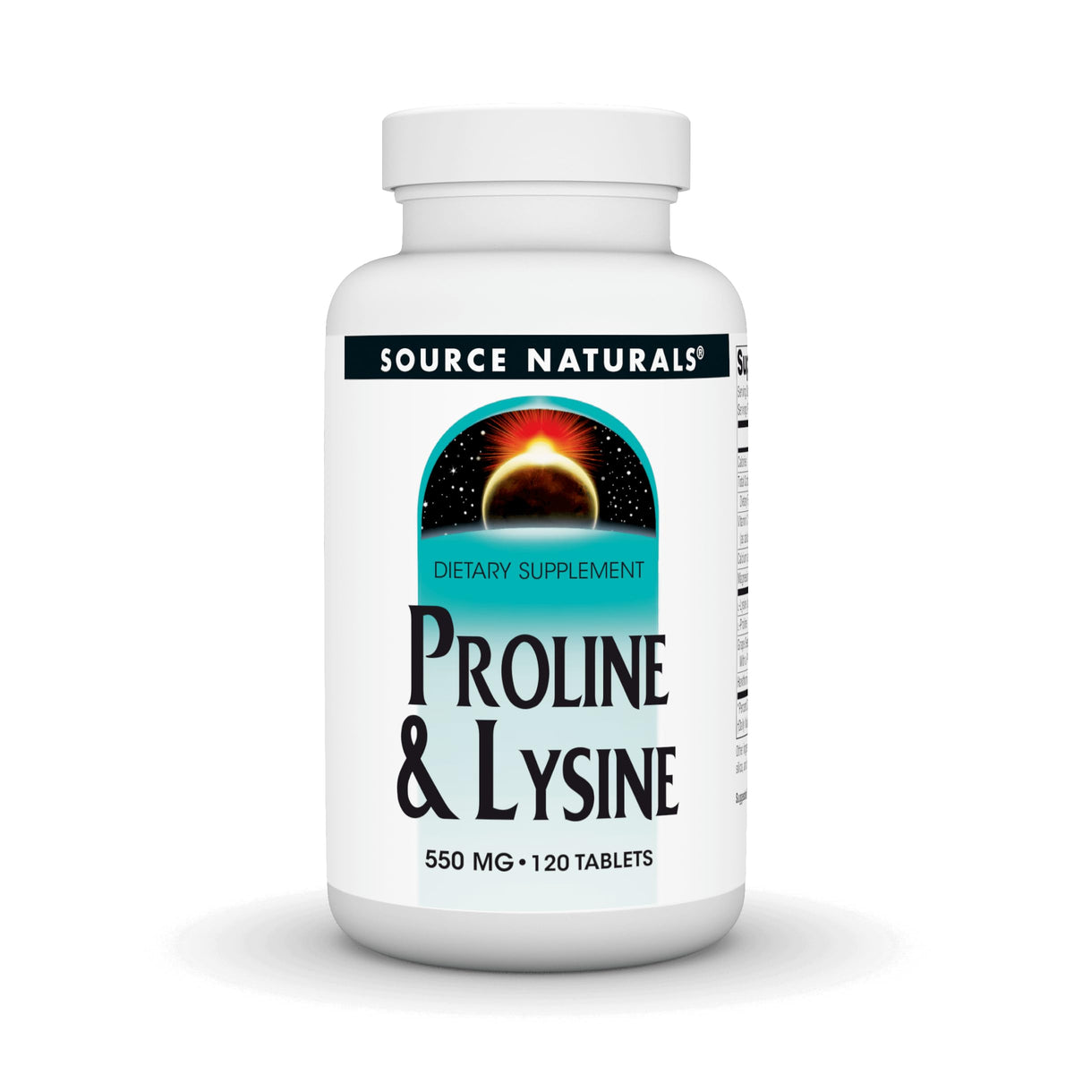 Source Naturals Proline & Lysine, tabletas en botella, apoyo posible a la salud de tejidos.