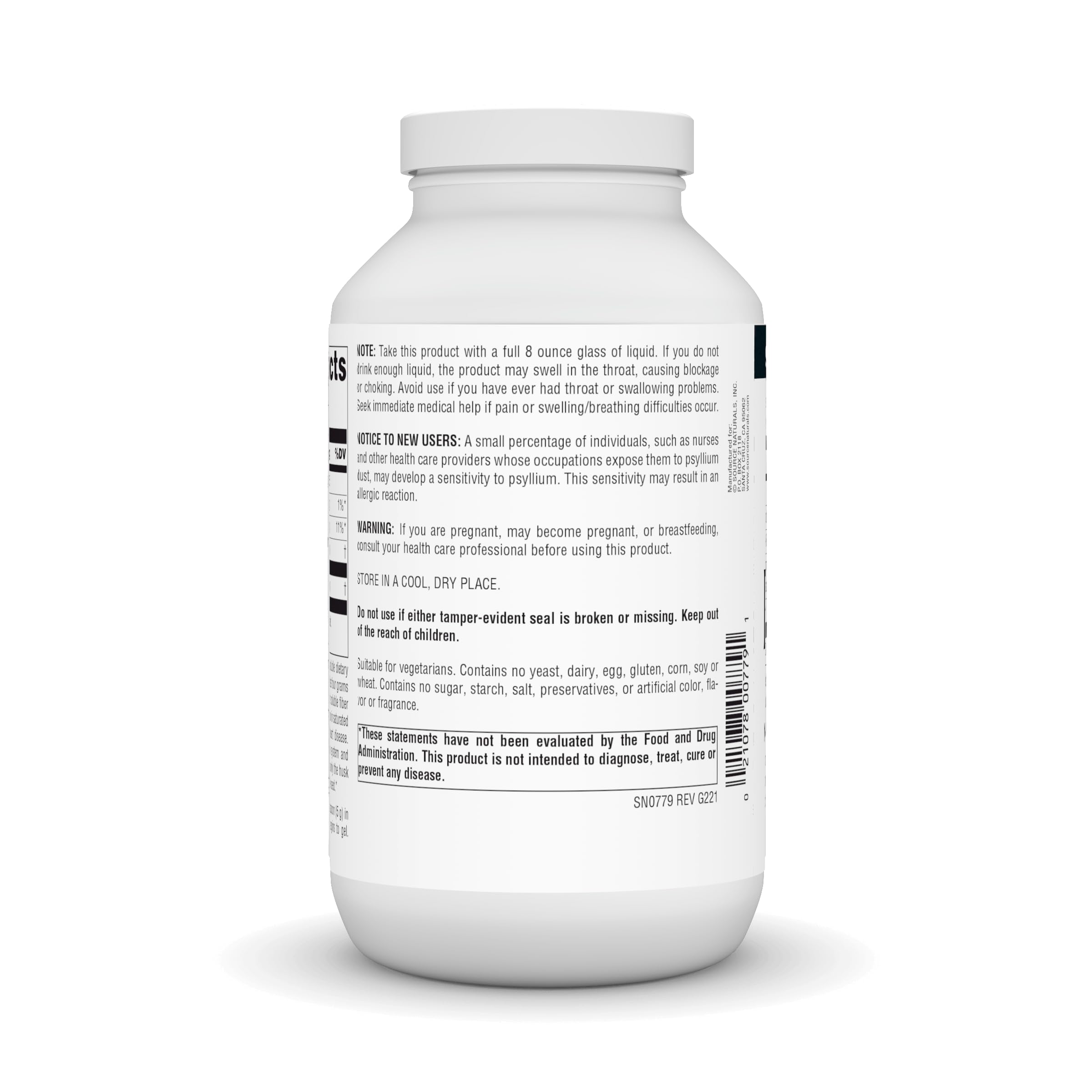 Source Naturals psyllium husk powder pouring into liquid emphasizes quick mixing before gel.