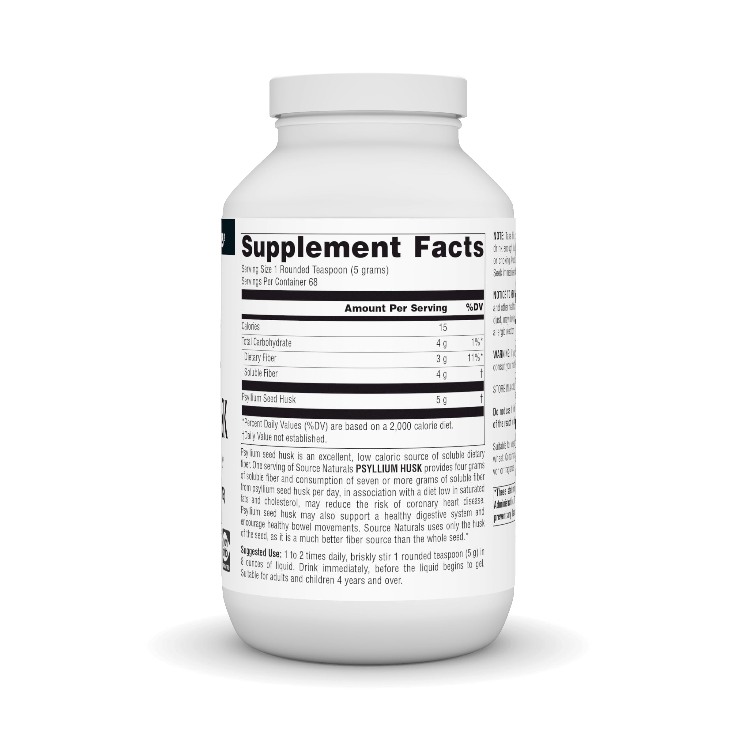 Source Naturals psyllium husk powder scoop demonstrates easy daily fiber measurement.