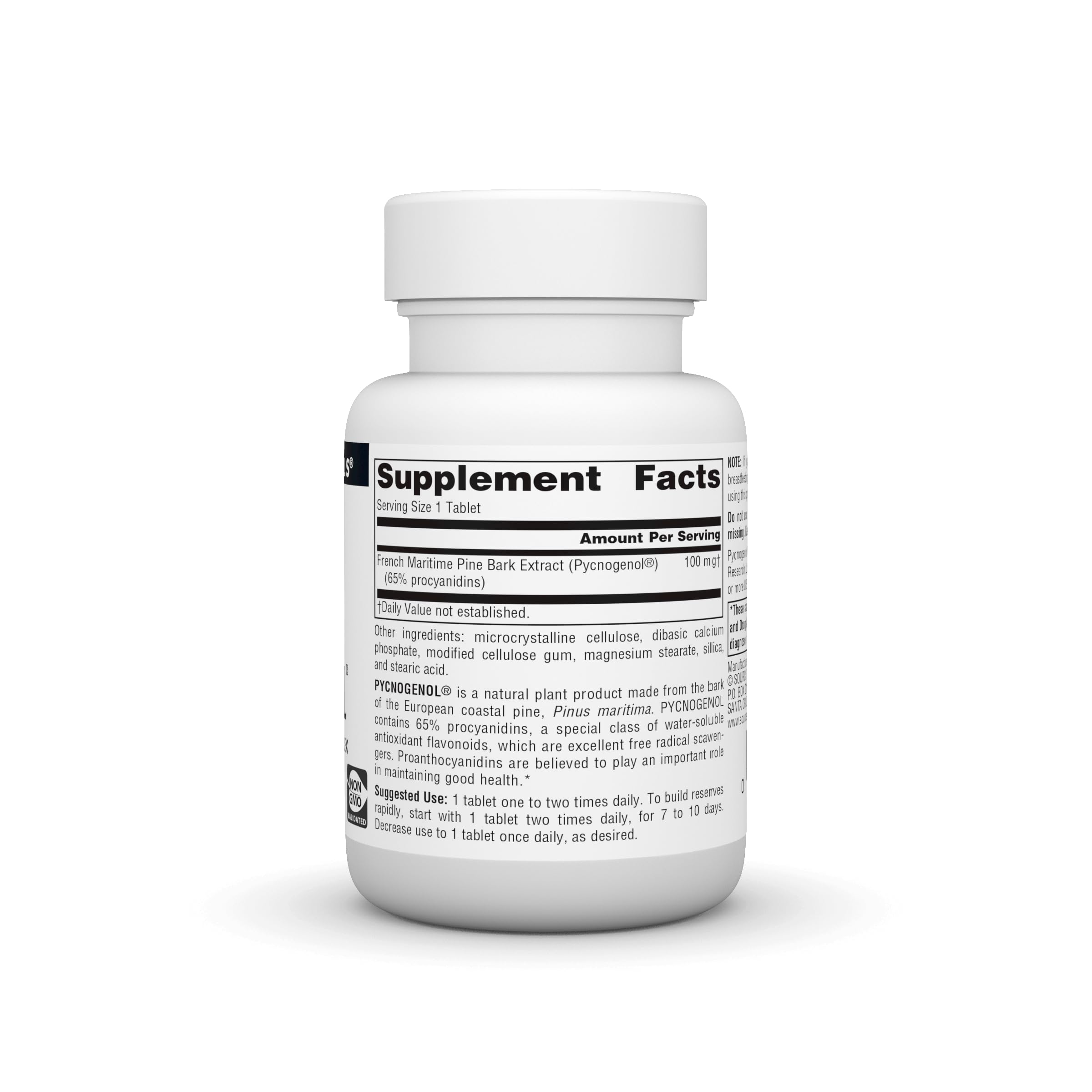 Pouring Pycnogenol 100 mg tablets for simple dosing.