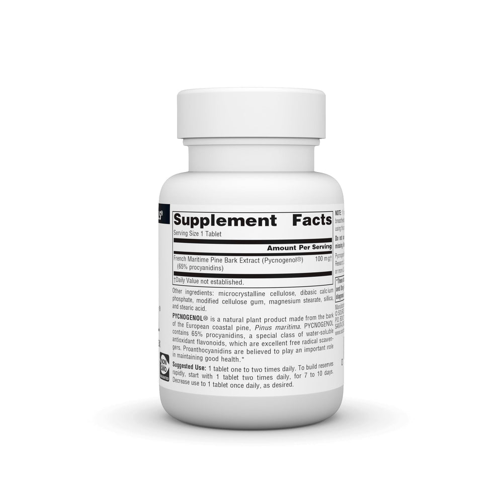 Pouring Pycnogenol 100 mg tablets for simple dosing.