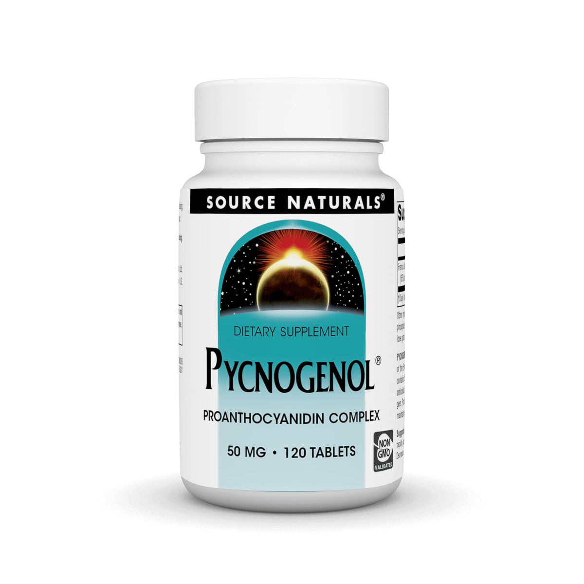 Source Naturals Pycnogenol 50 mg bottle front with branding for daily antioxidant support.