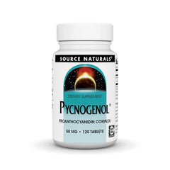 Source Naturals Pycnogenol 50 mg bottle front with branding for daily antioxidant support.