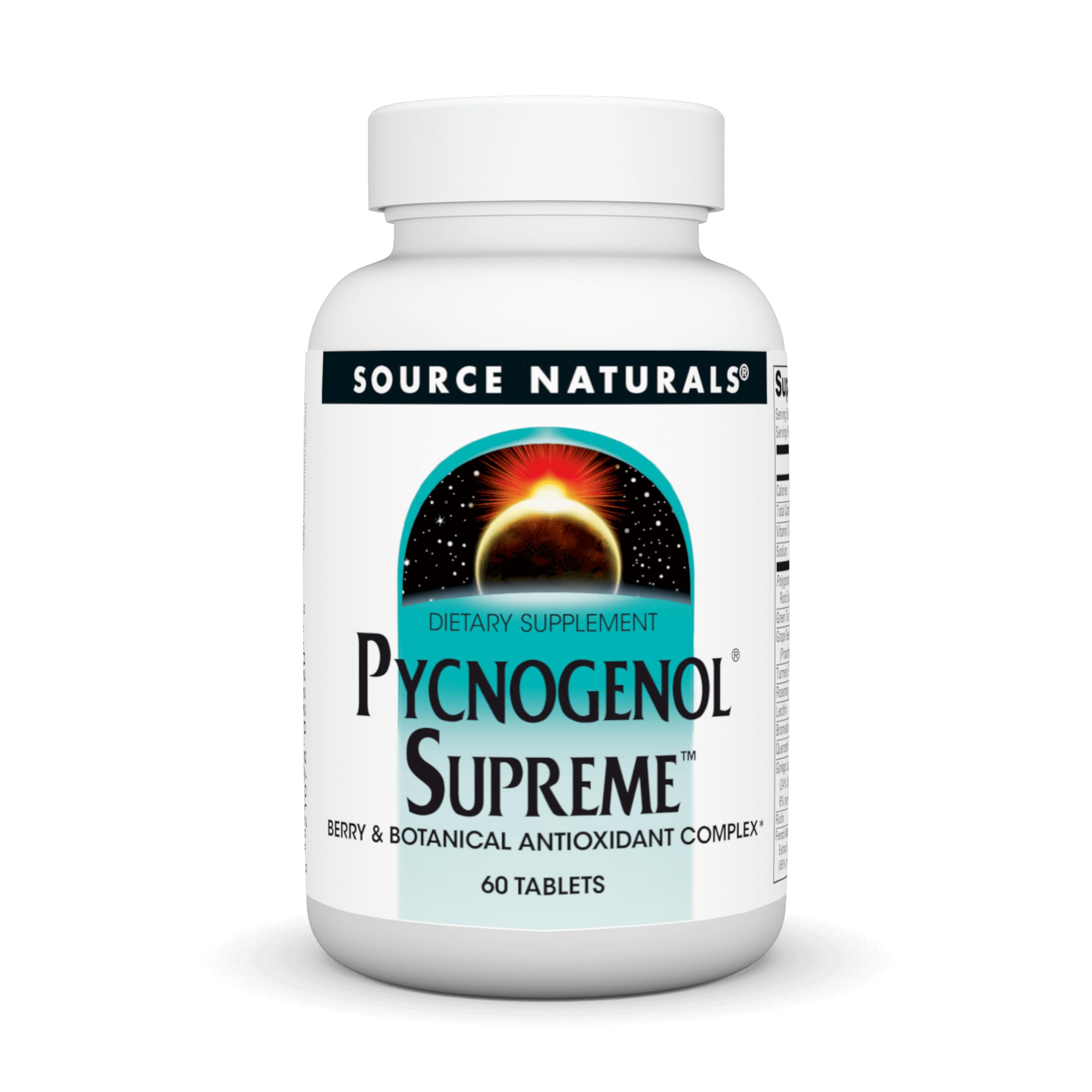 Source Naturals Pycnogenol Supreme bottle with berry antioxidant complex for daily vitality.